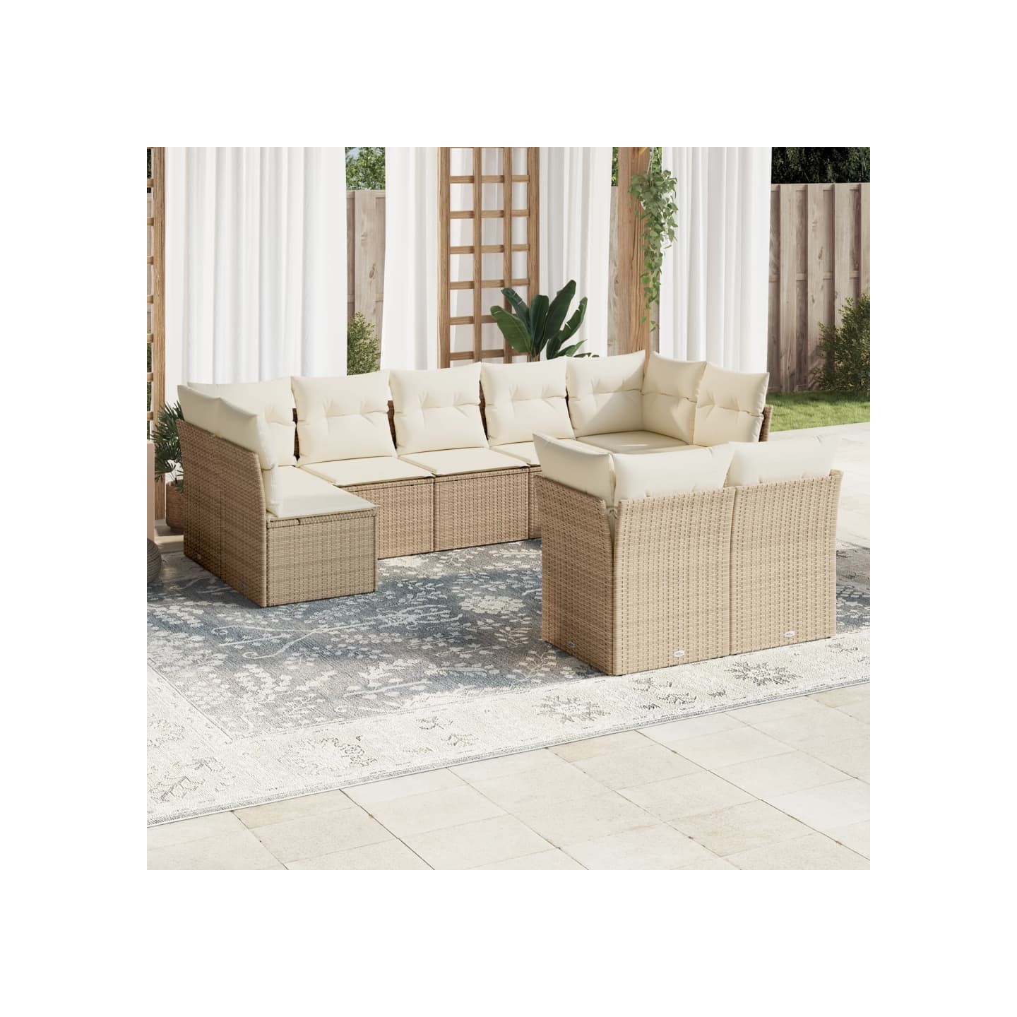 Salon de jardin avec coussins 9 pcs beige résine tressée