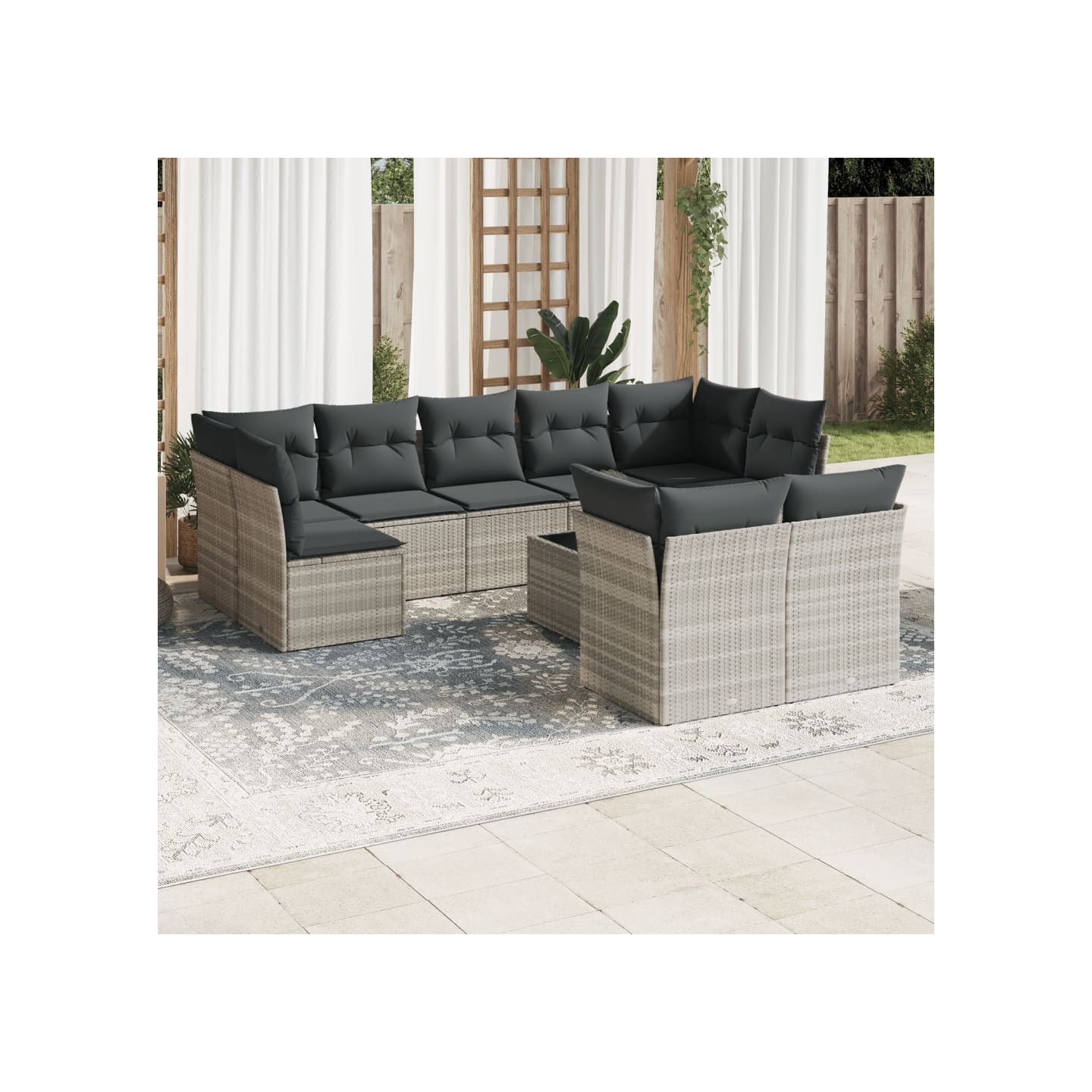 Salon de jardin avec coussins 10 pcs gris clair résine tressée