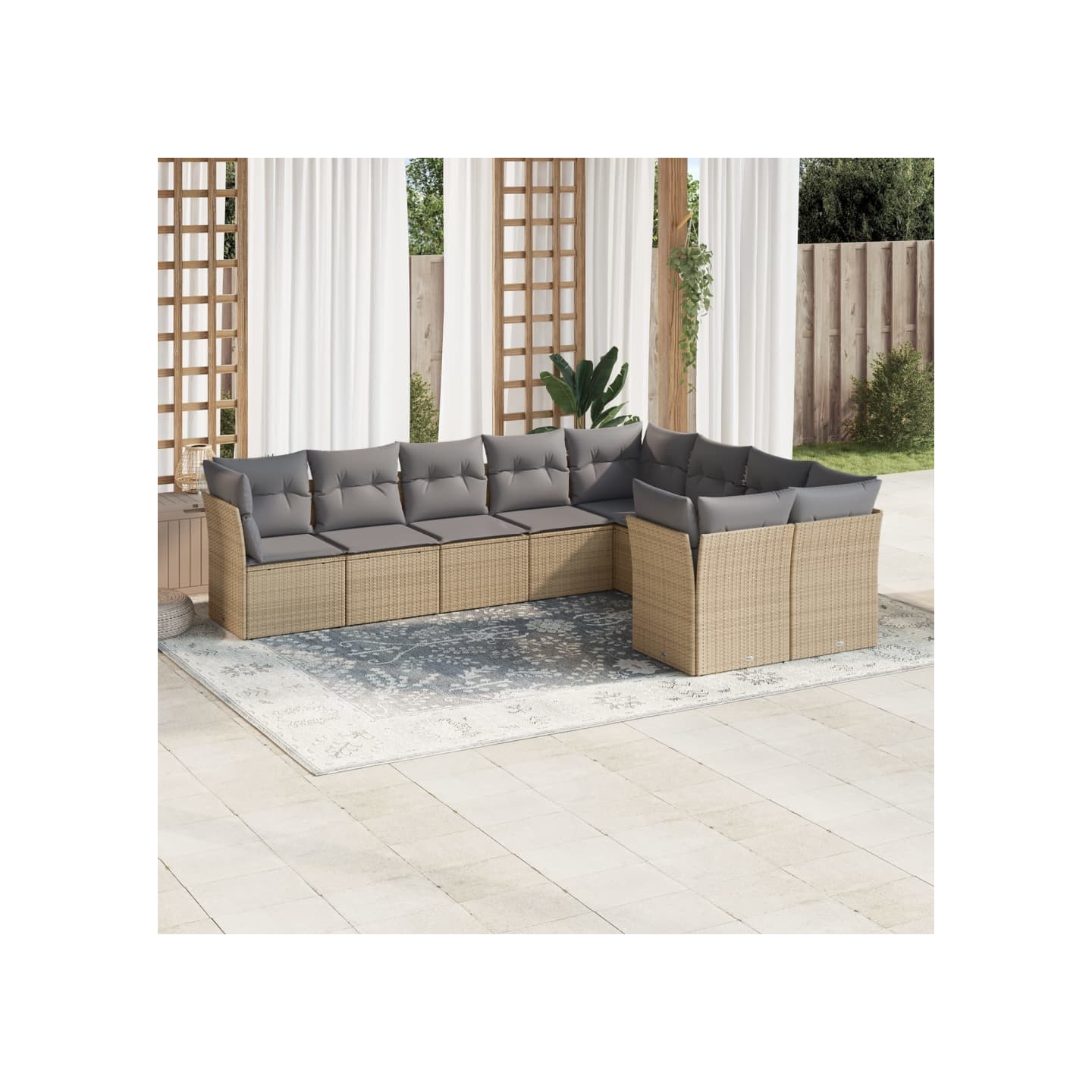 Salon de jardin avec coussins 9 pcs beige résine tressée