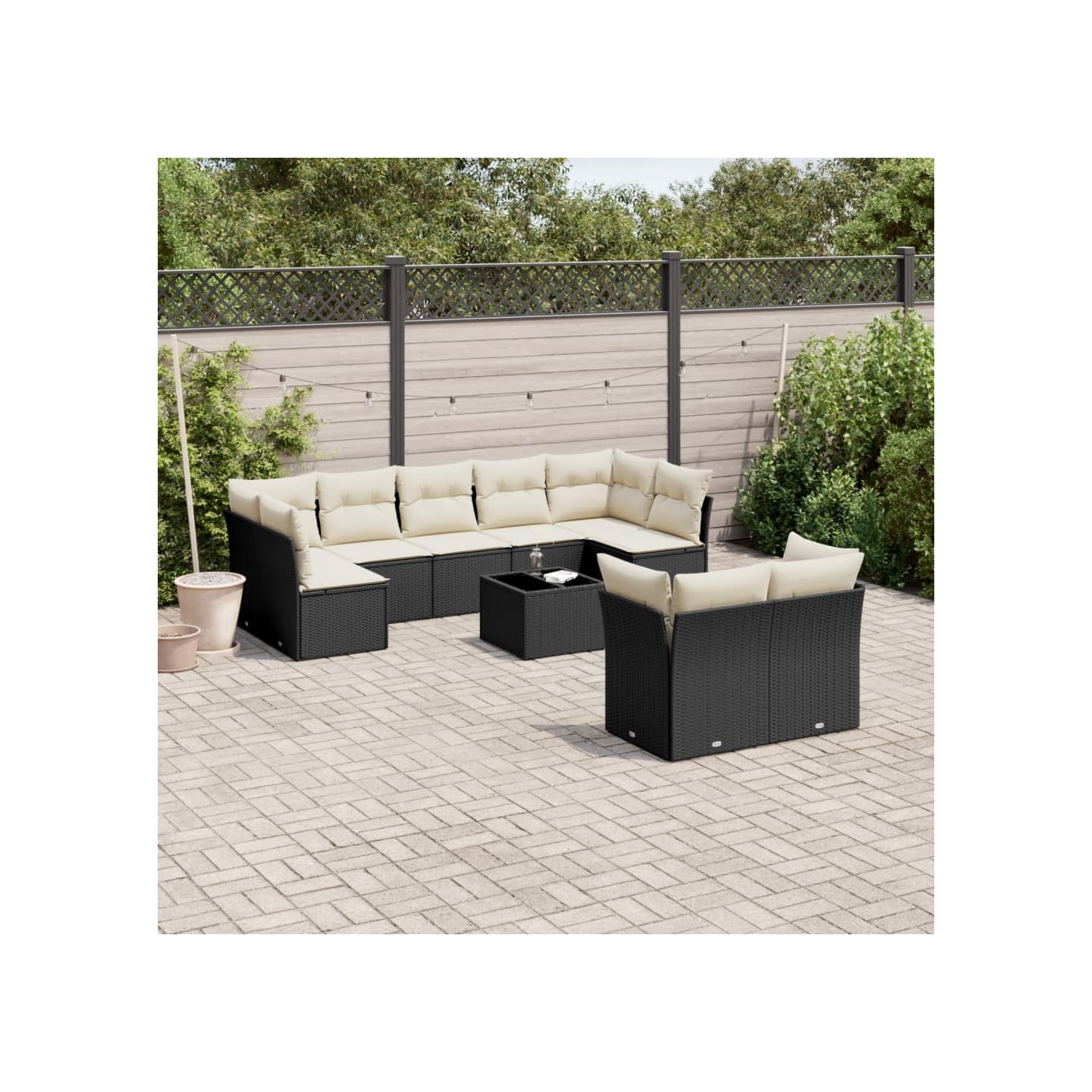 Salon de jardin 10 pcs avec coussins noir résine tressée