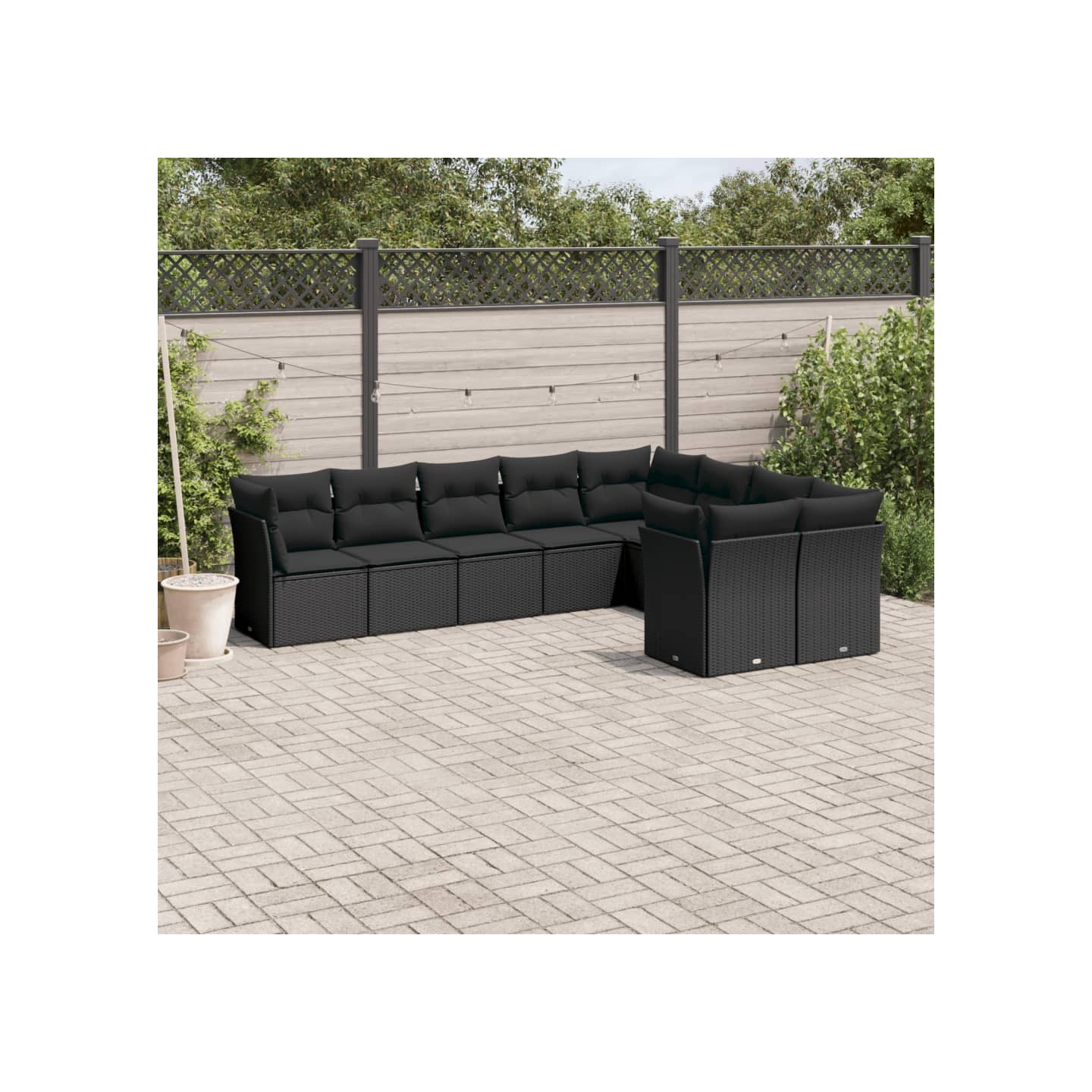 Salon de jardin 9 pcs avec coussins noir résine tressée