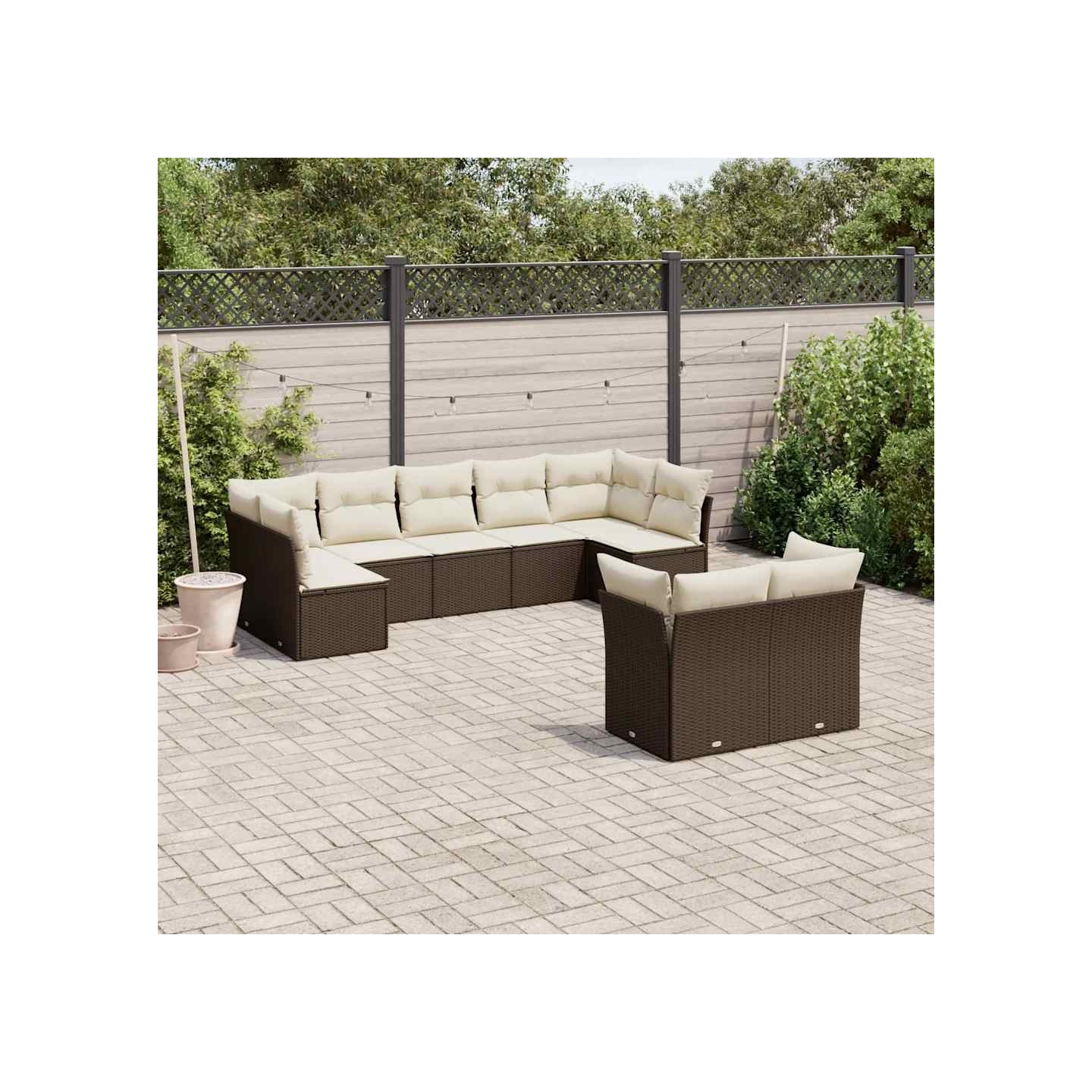 Salon de jardin avec coussins 9 pcs marron résine tressée