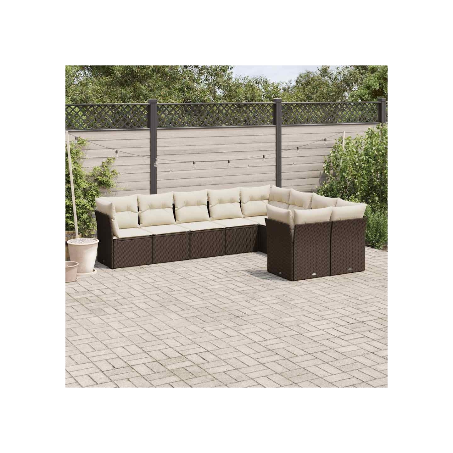 Salon de jardin avec coussins 9 pcs marron résine tressée
