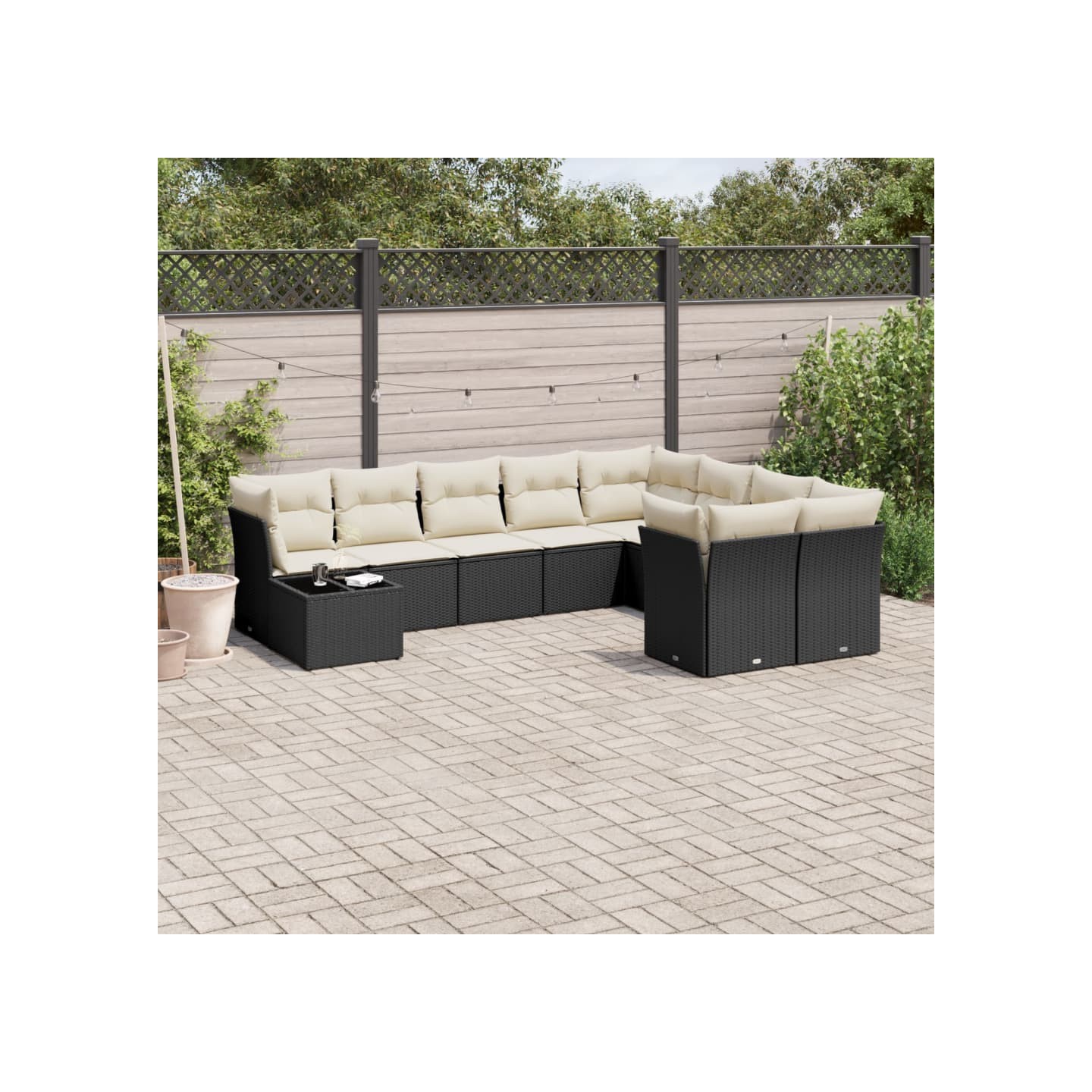 Salon de jardin 10 pcs avec coussins noir résine tressée