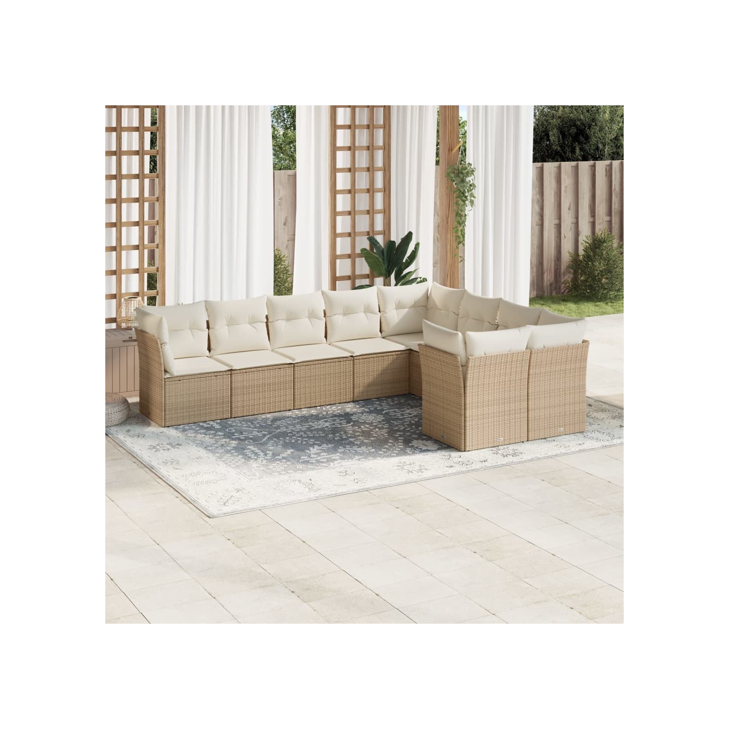 Salon de jardin avec coussins 9 pcs beige résine tressée