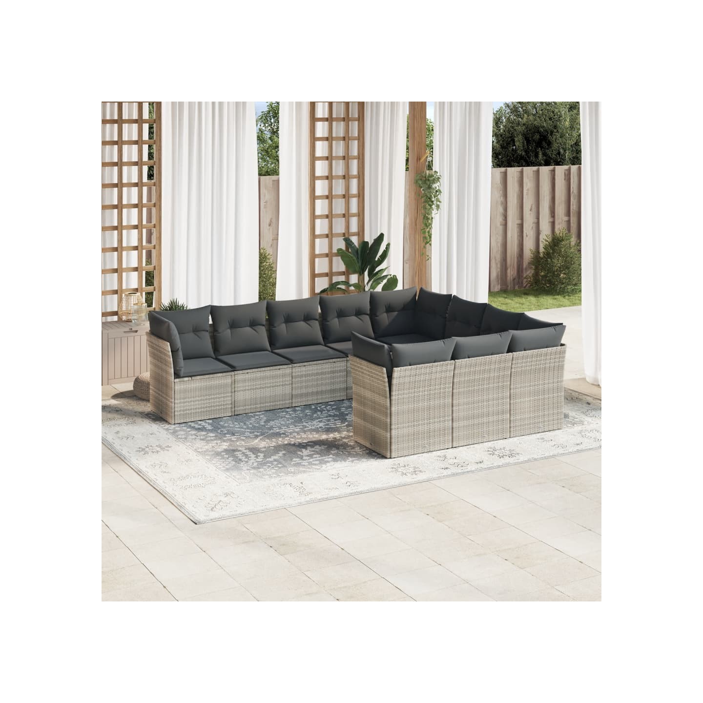 Salon de jardin avec coussins 10 pcs gris clair résine tressée