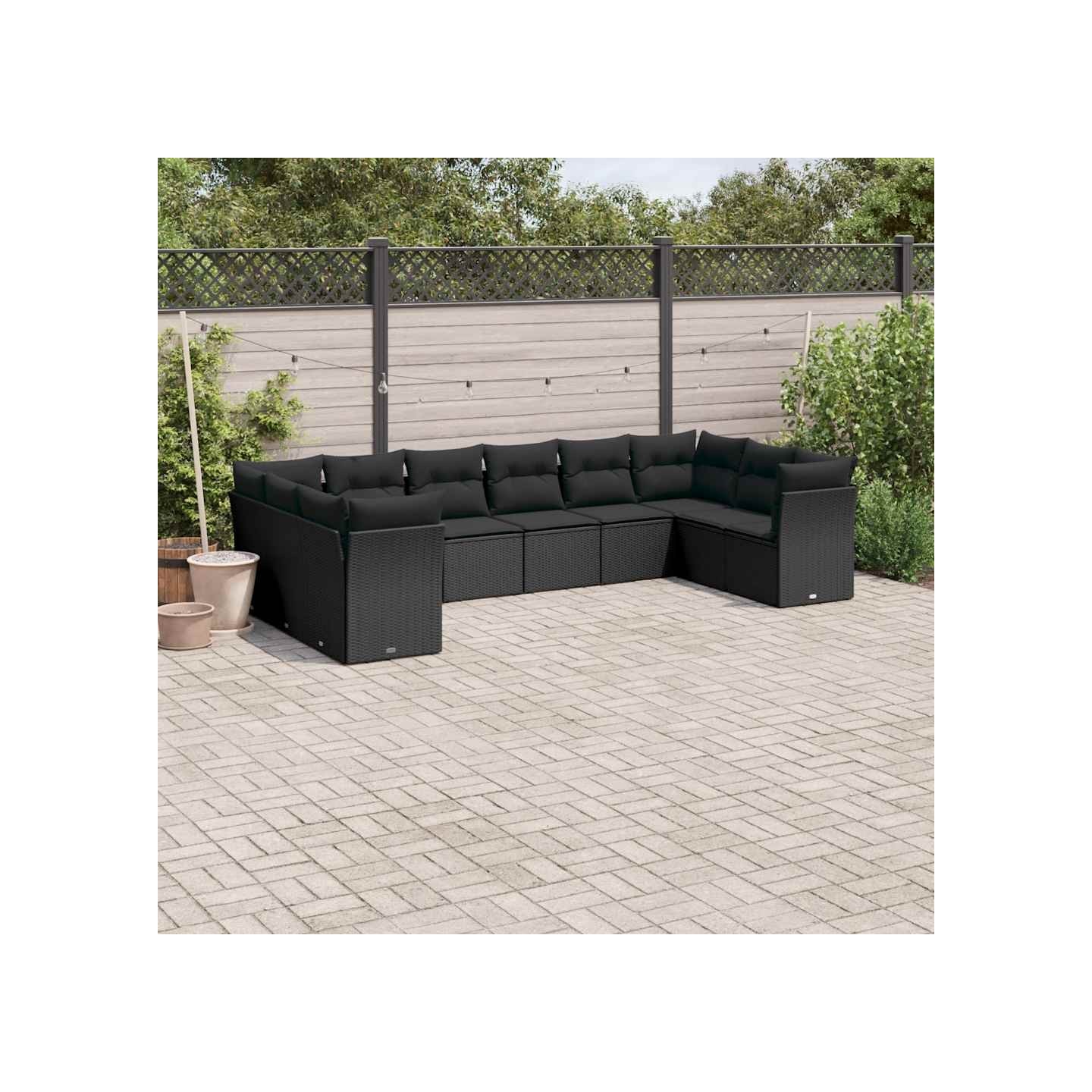 Salon de jardin 10 pcs avec coussins noir résine tressée