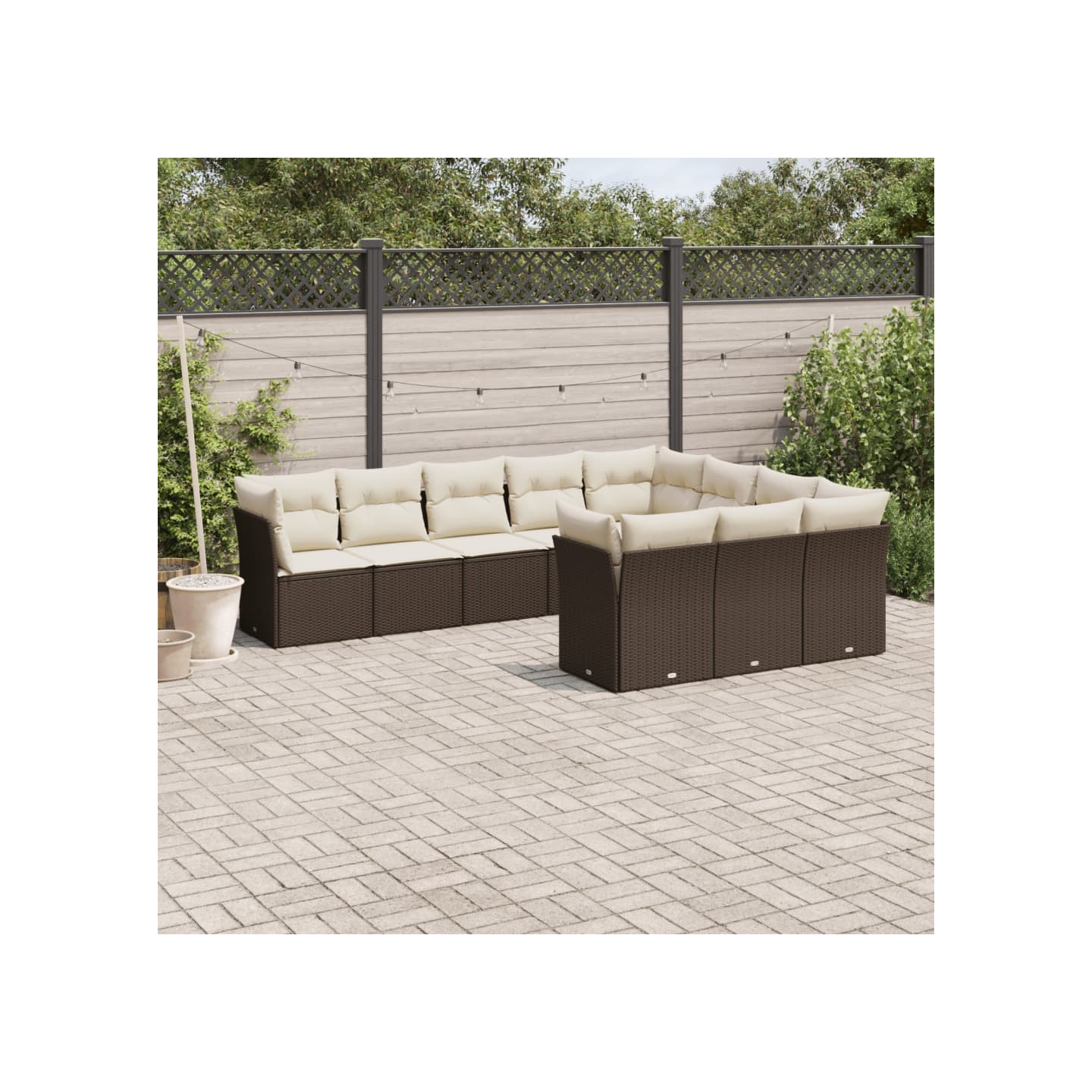 Salon de jardin 10 pcs avec coussins marron résine tressée