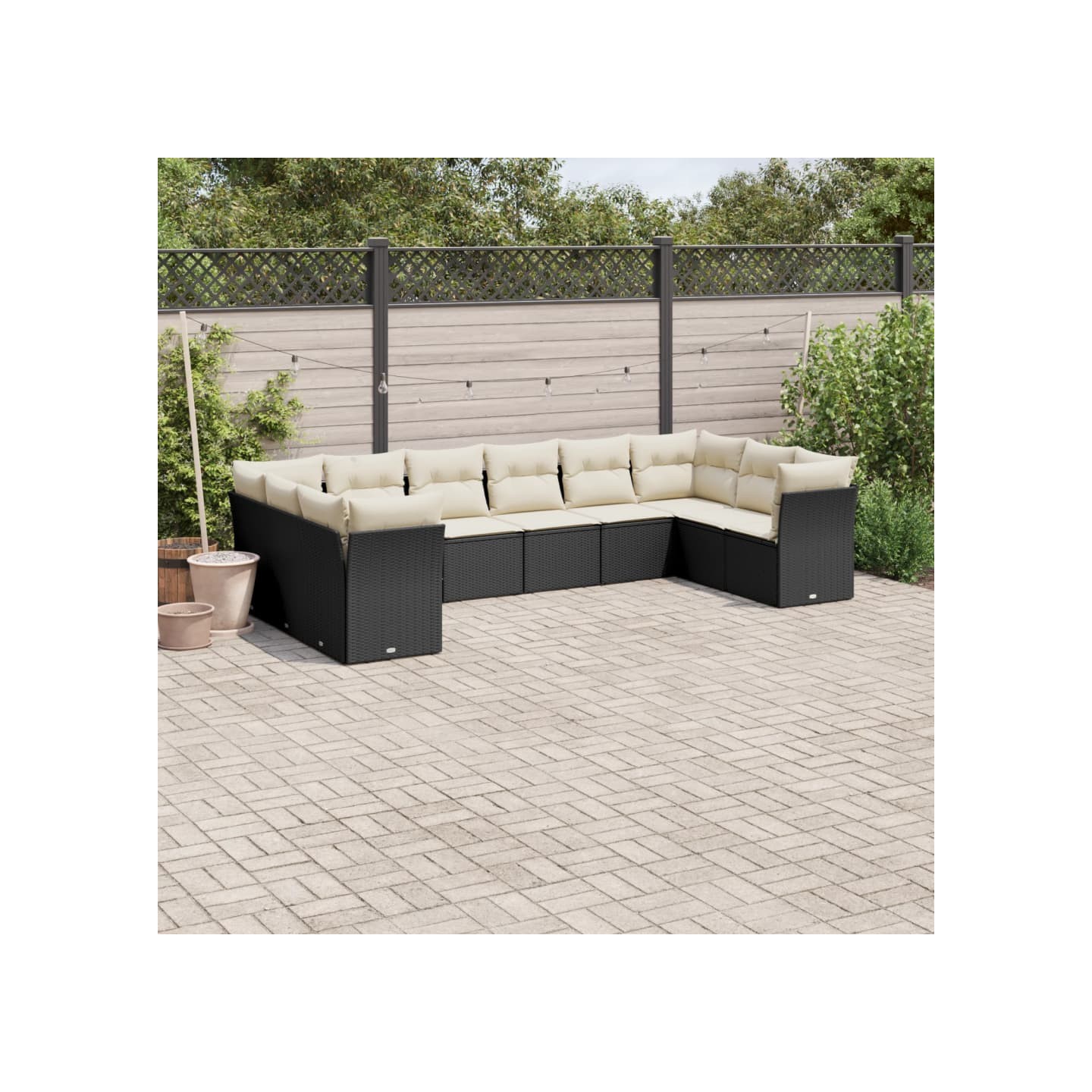 Salon de jardin 10 pcs avec coussins noir résine tressée
