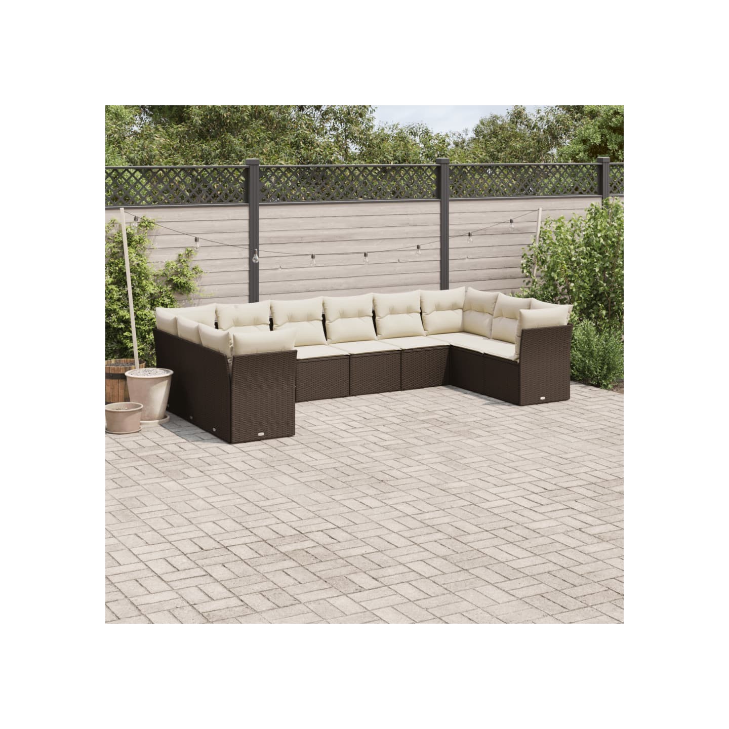 Salon de jardin 10 pcs avec coussins marron résine tressée