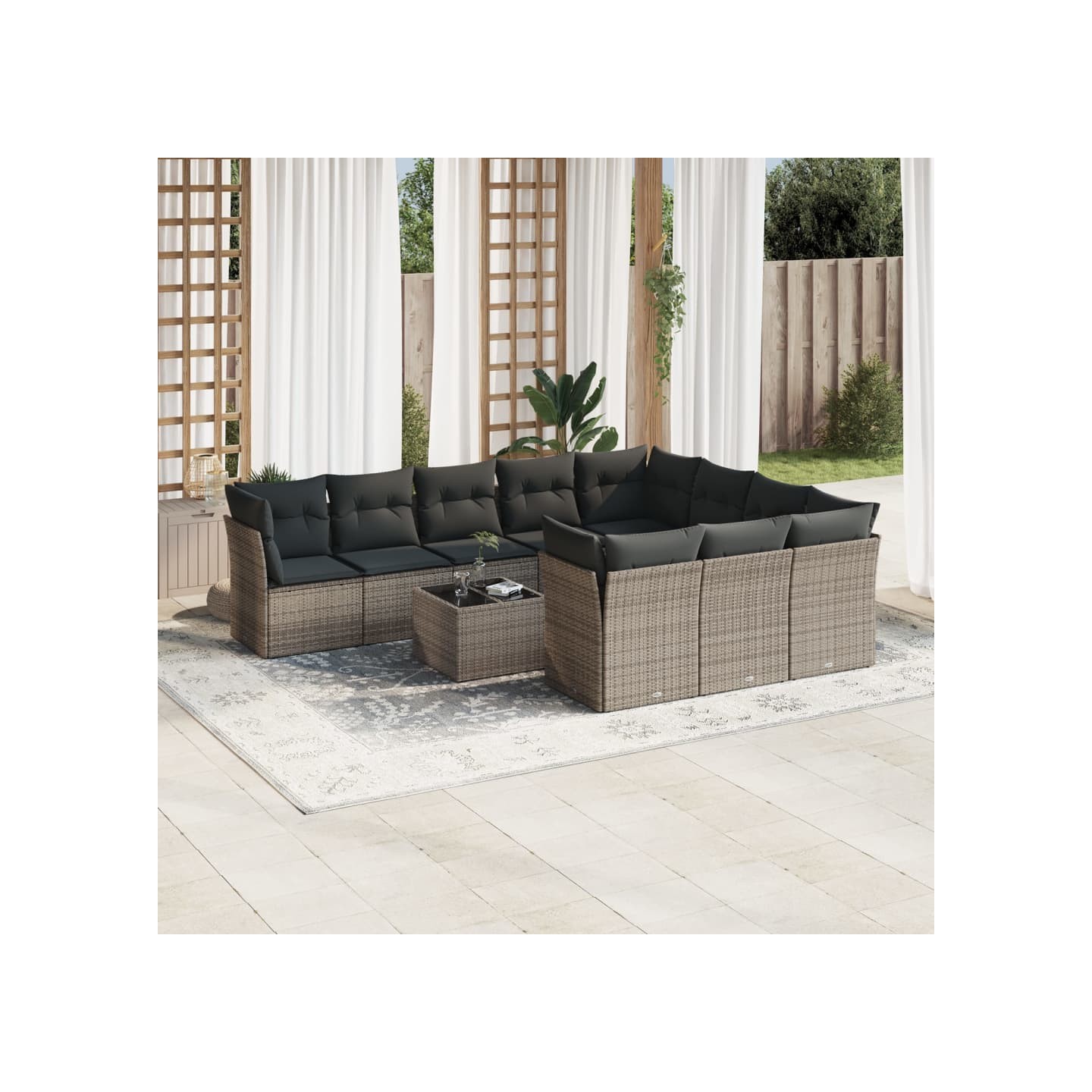 Salon de jardin 11 pcs avec coussins gris résine tressée