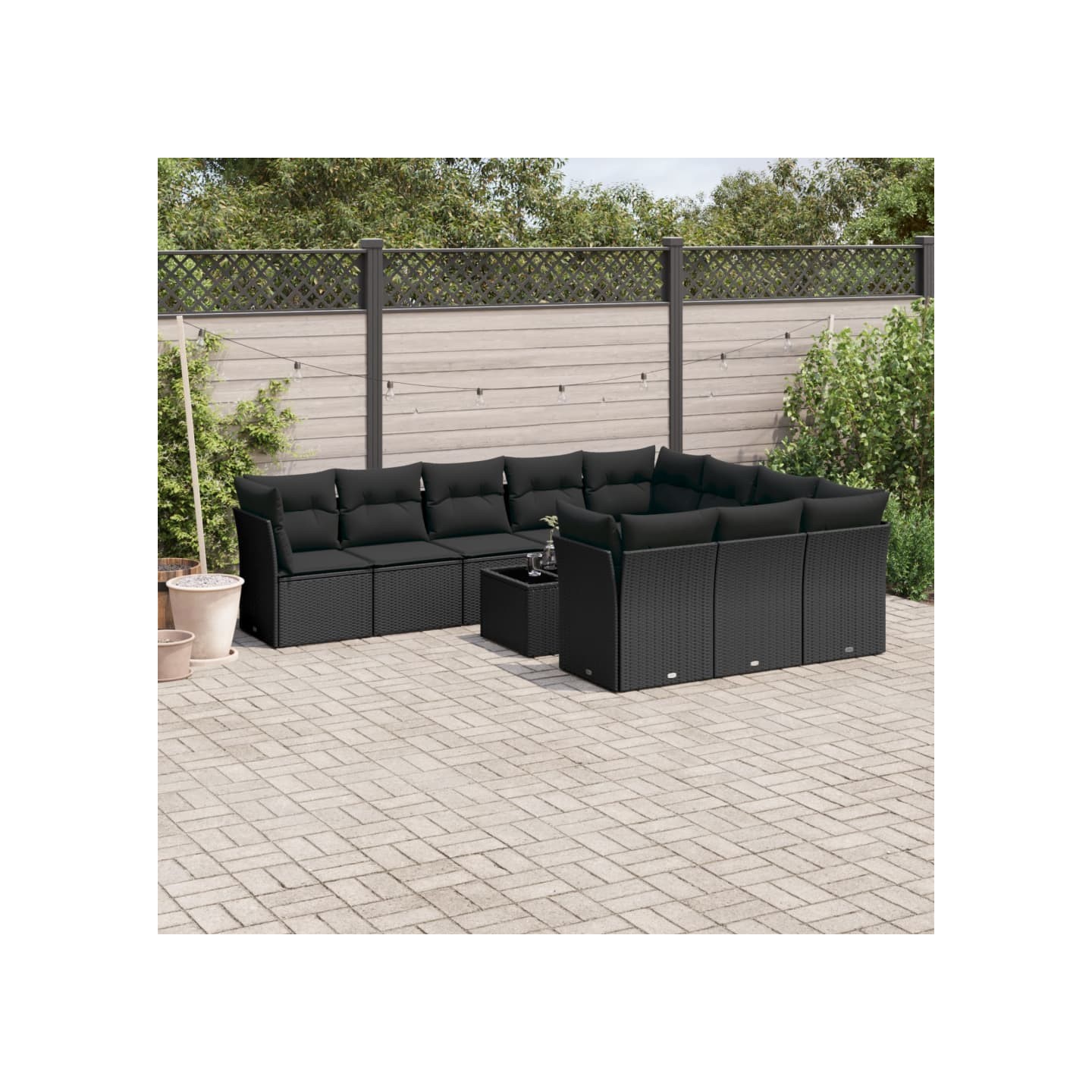 Salon de jardin 11 pcs avec coussins noir résine tressée