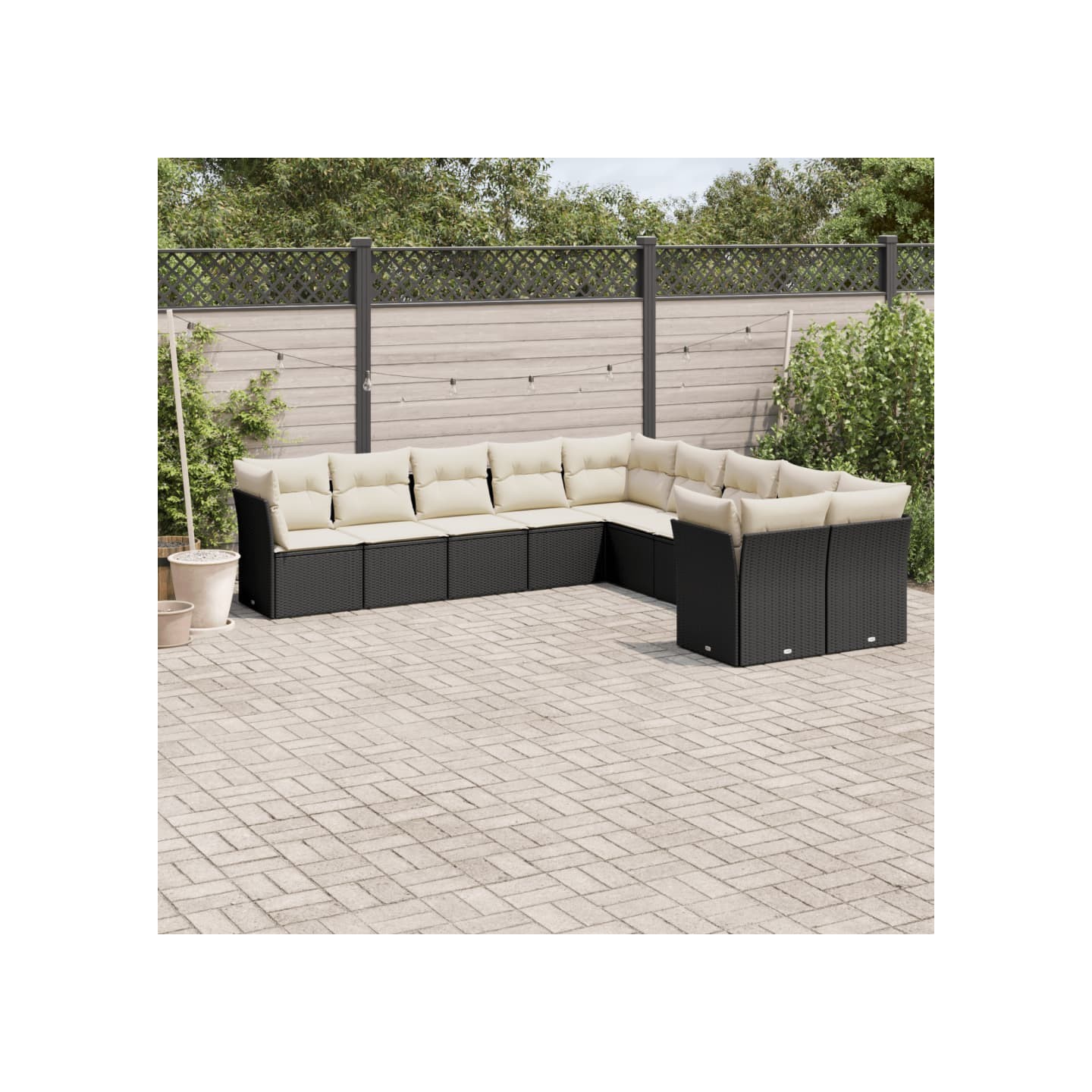 Salon de jardin 10 pcs avec coussins noir résine tressée