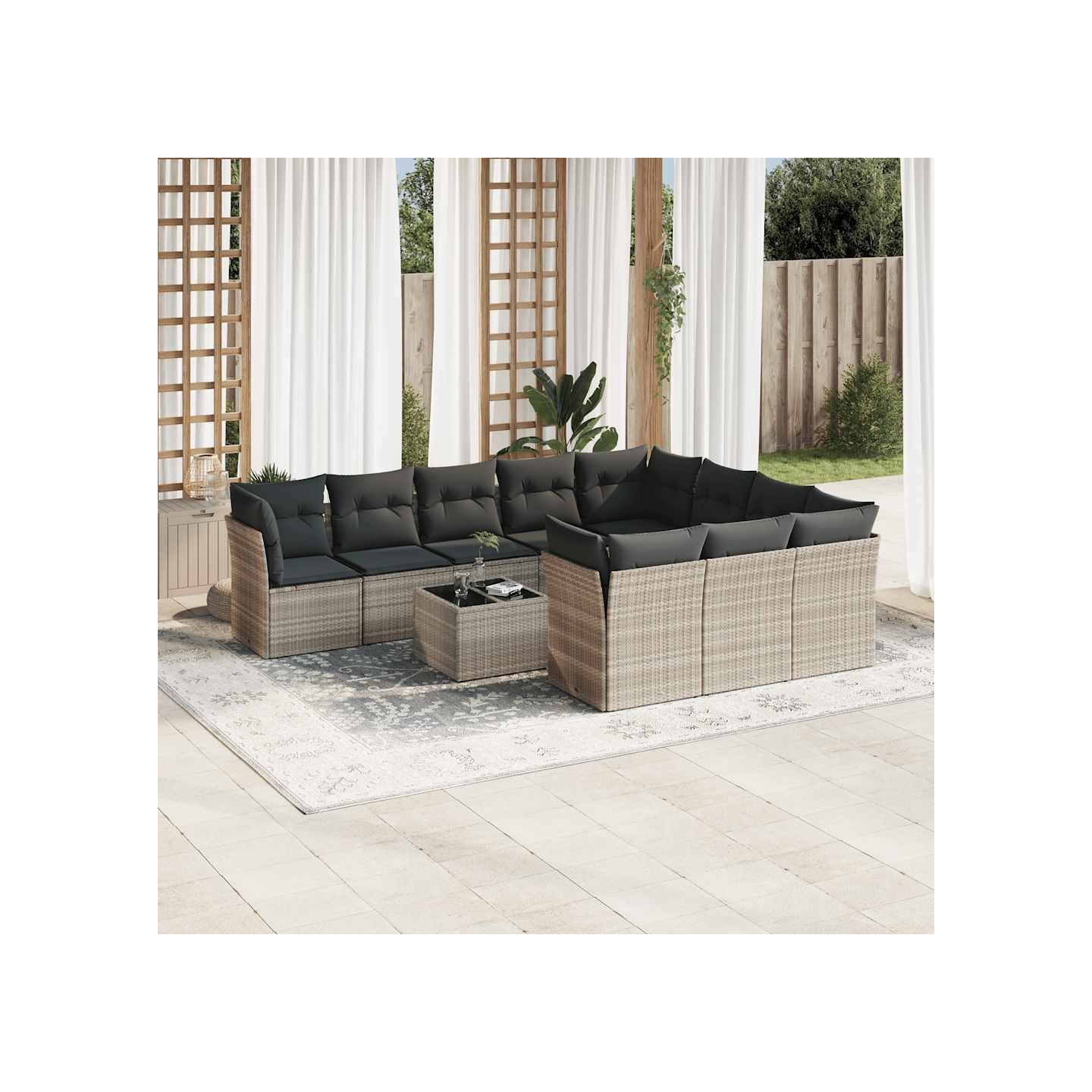 Salon de jardin 11 pcs avec coussins gris clair résine tressée