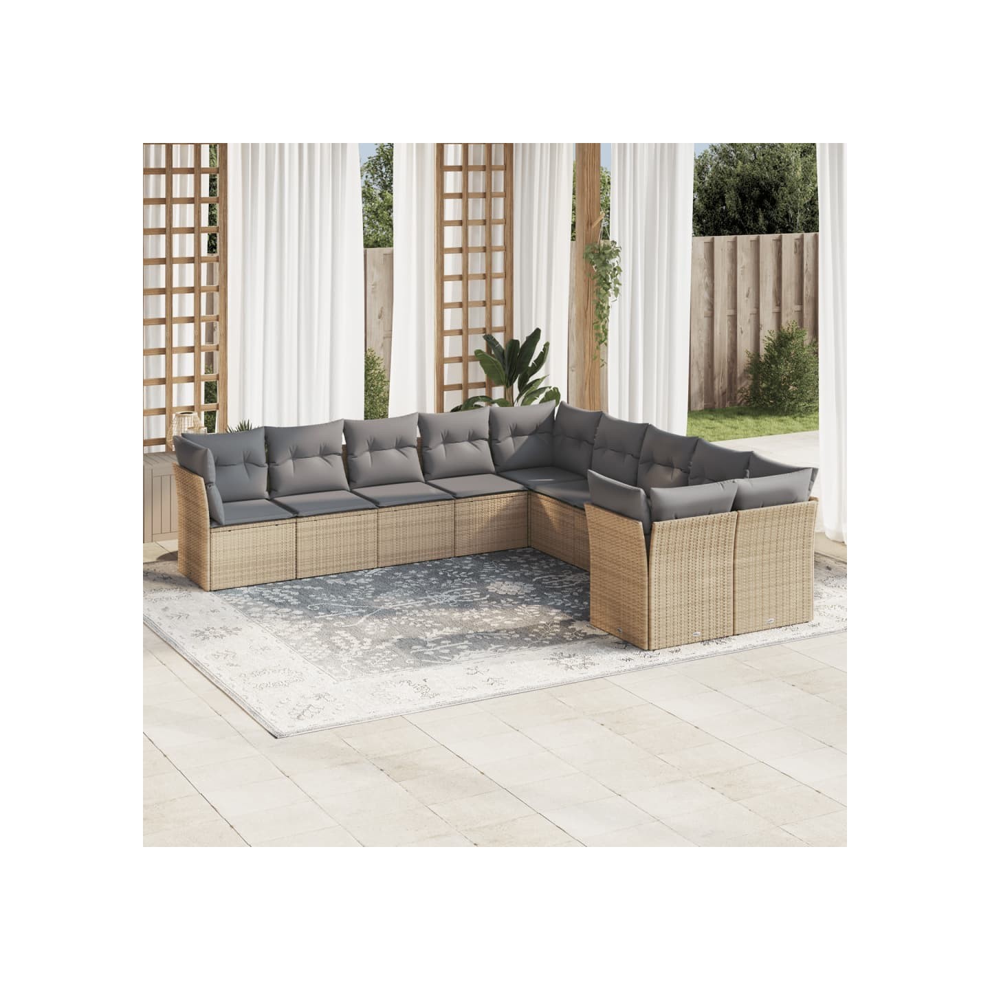 Salon de jardin avec coussins 10 pcs beige résine tressée