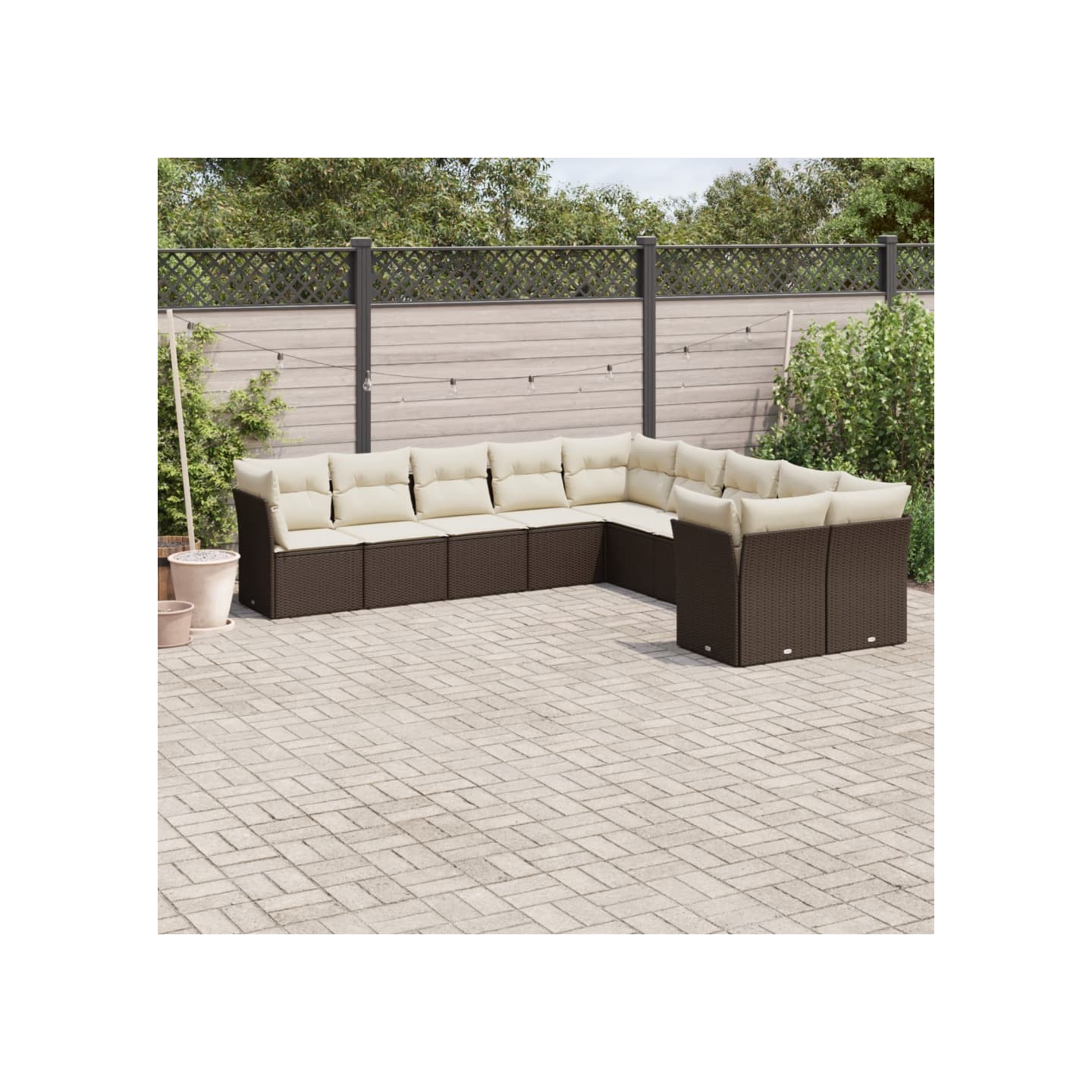 Salon de jardin 10 pcs avec coussins marron résine tressée