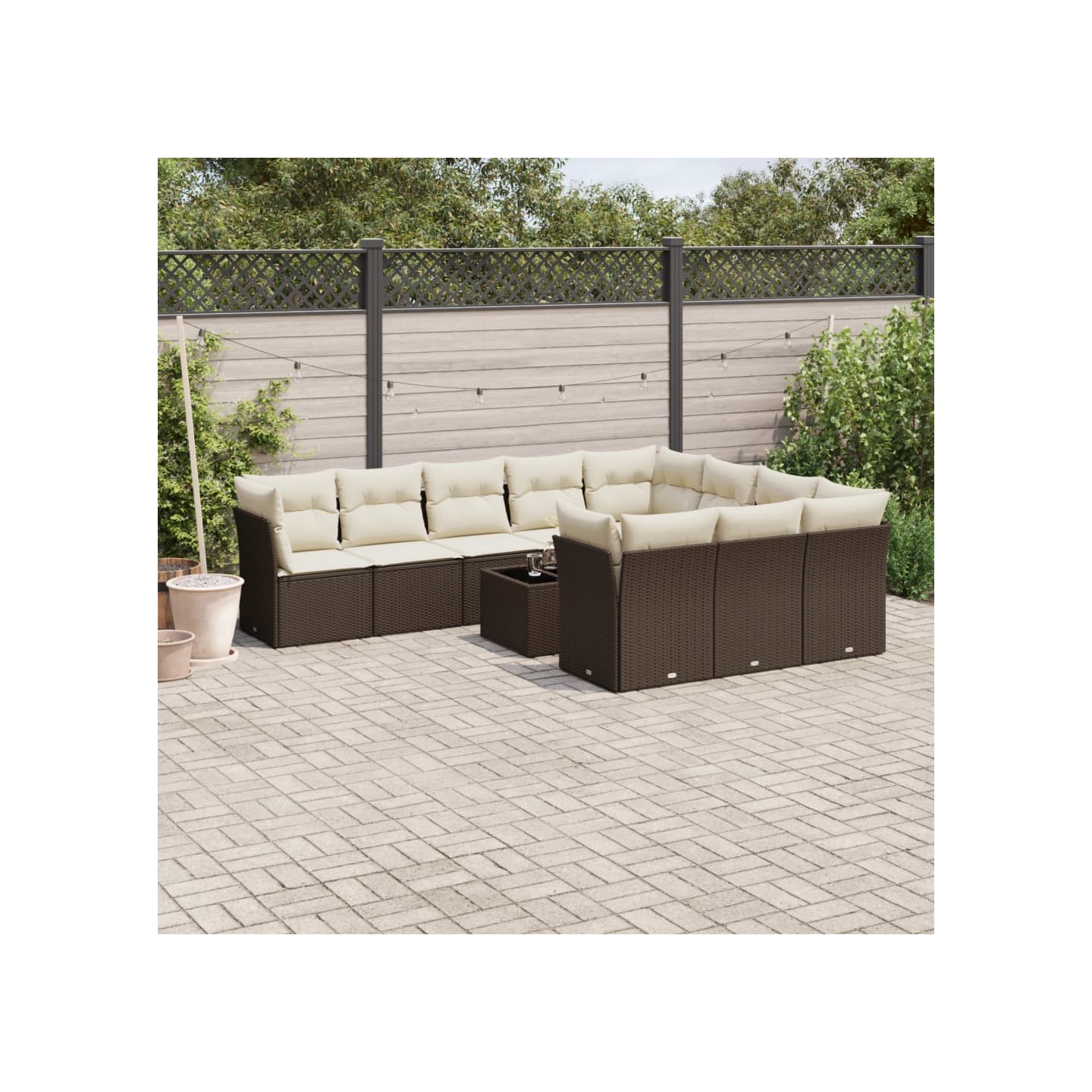 Salon de jardin et coussins 11 pcs marron résine tressée