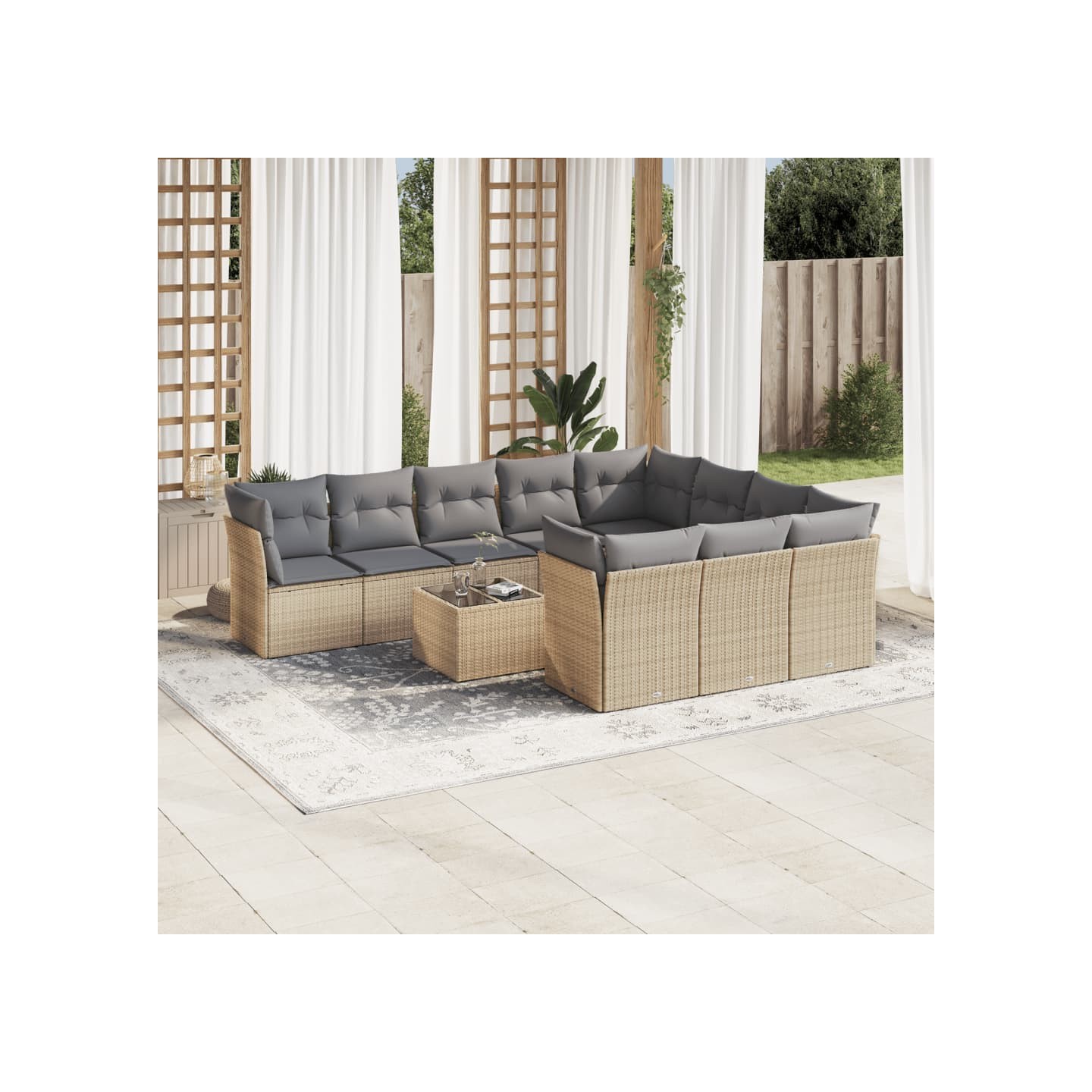 Salon de jardin 11 pcs avec coussins beige résine tressée
