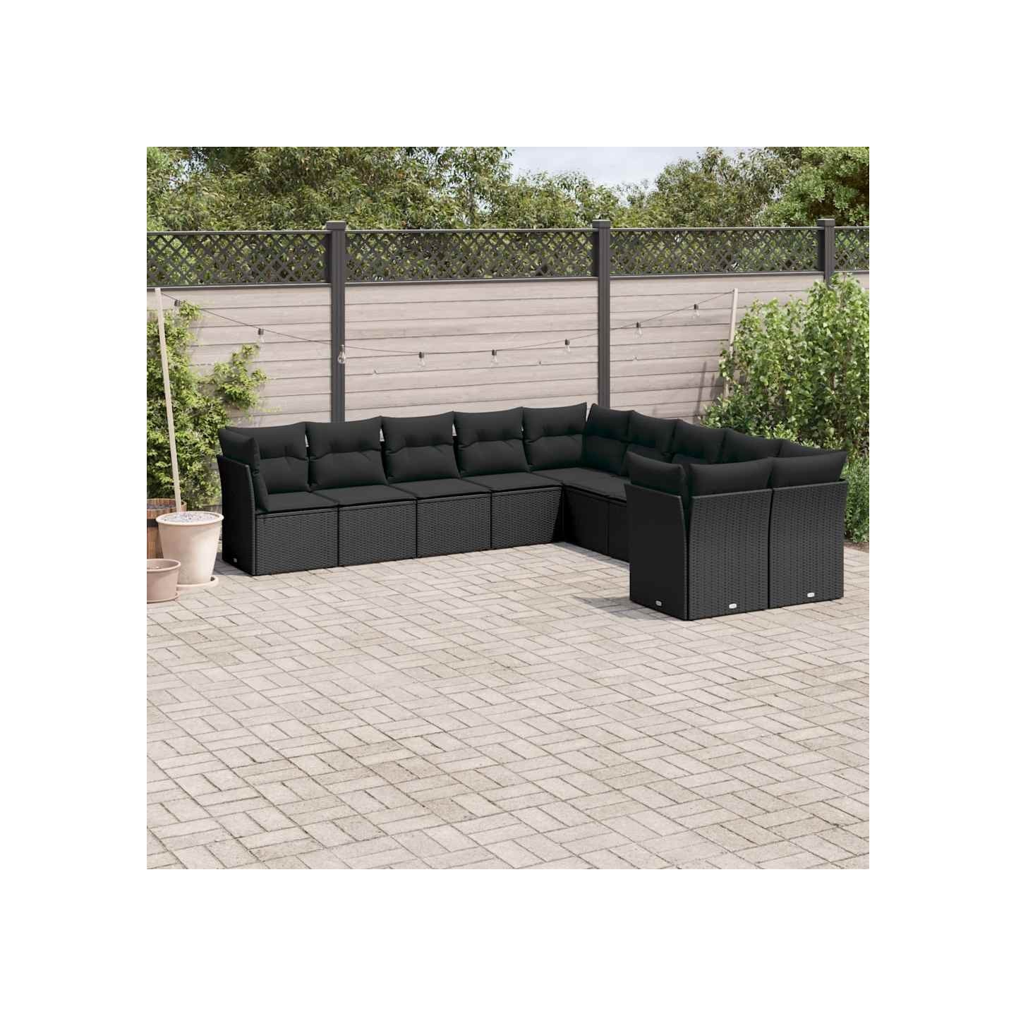 Salon de jardin 10 pcs avec coussins noir résine tressée
