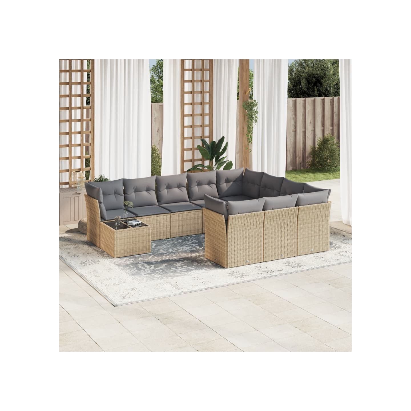 Salon de jardin 11 pcs avec coussins beige résine tressée