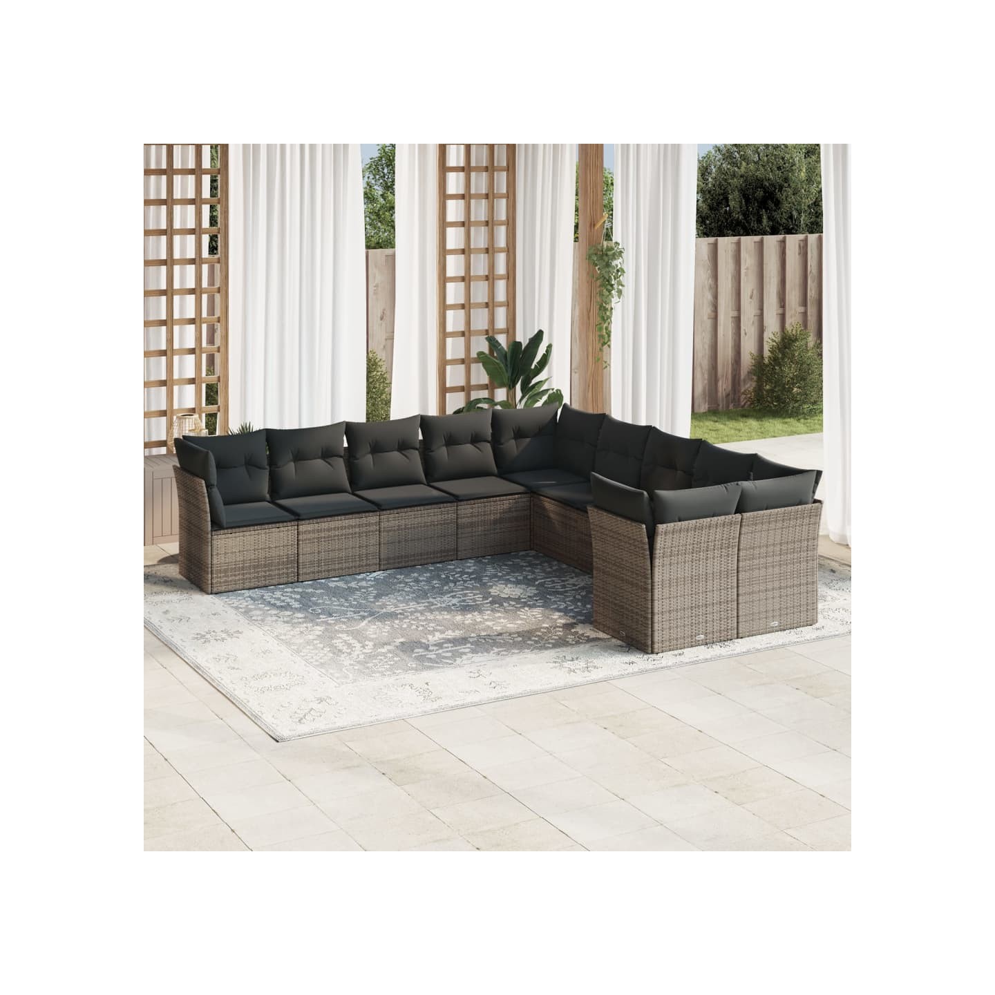 Salon de jardin avec coussins 10 pcs gris résine tressée