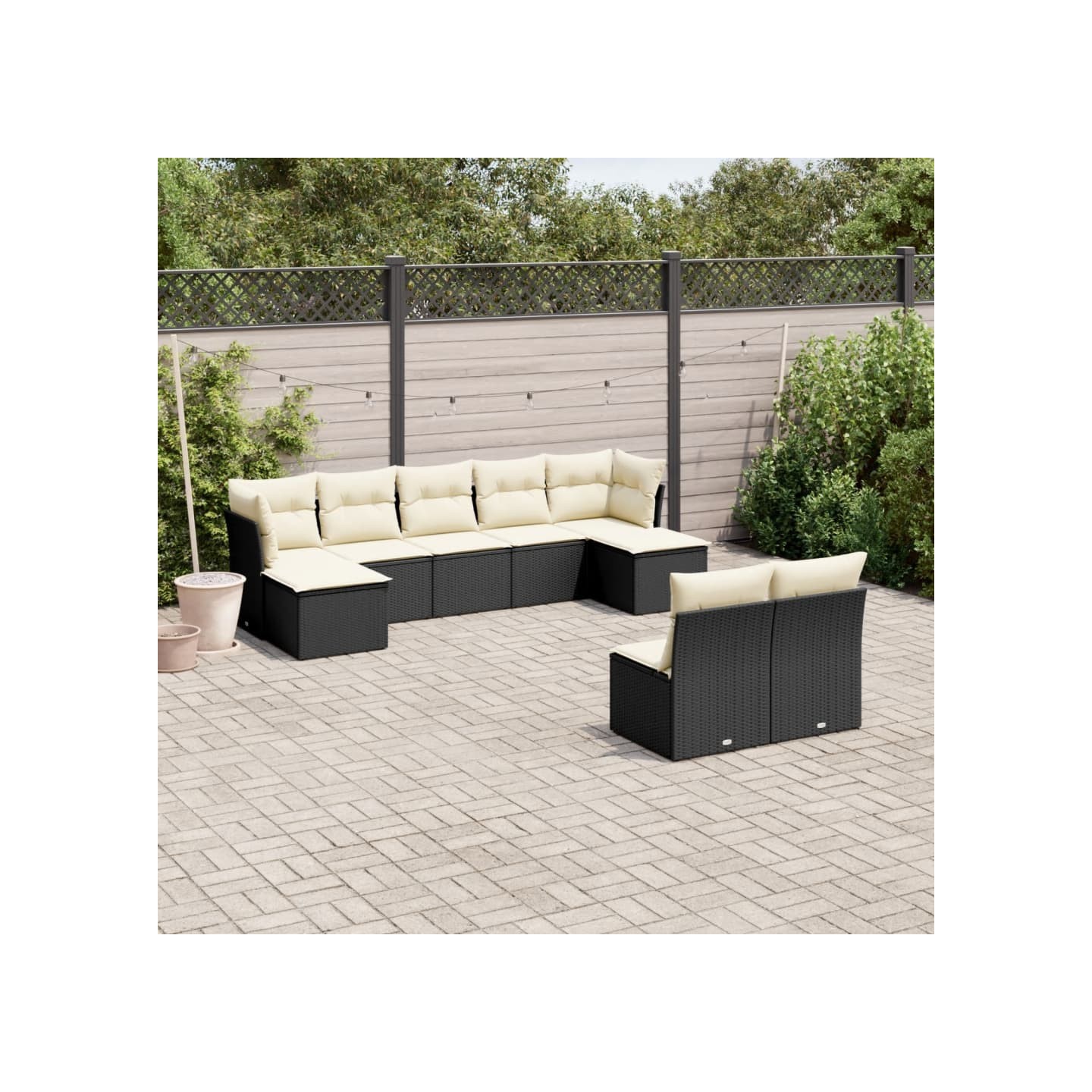 Salon de jardin 9 pcs avec coussins noir résine tressée