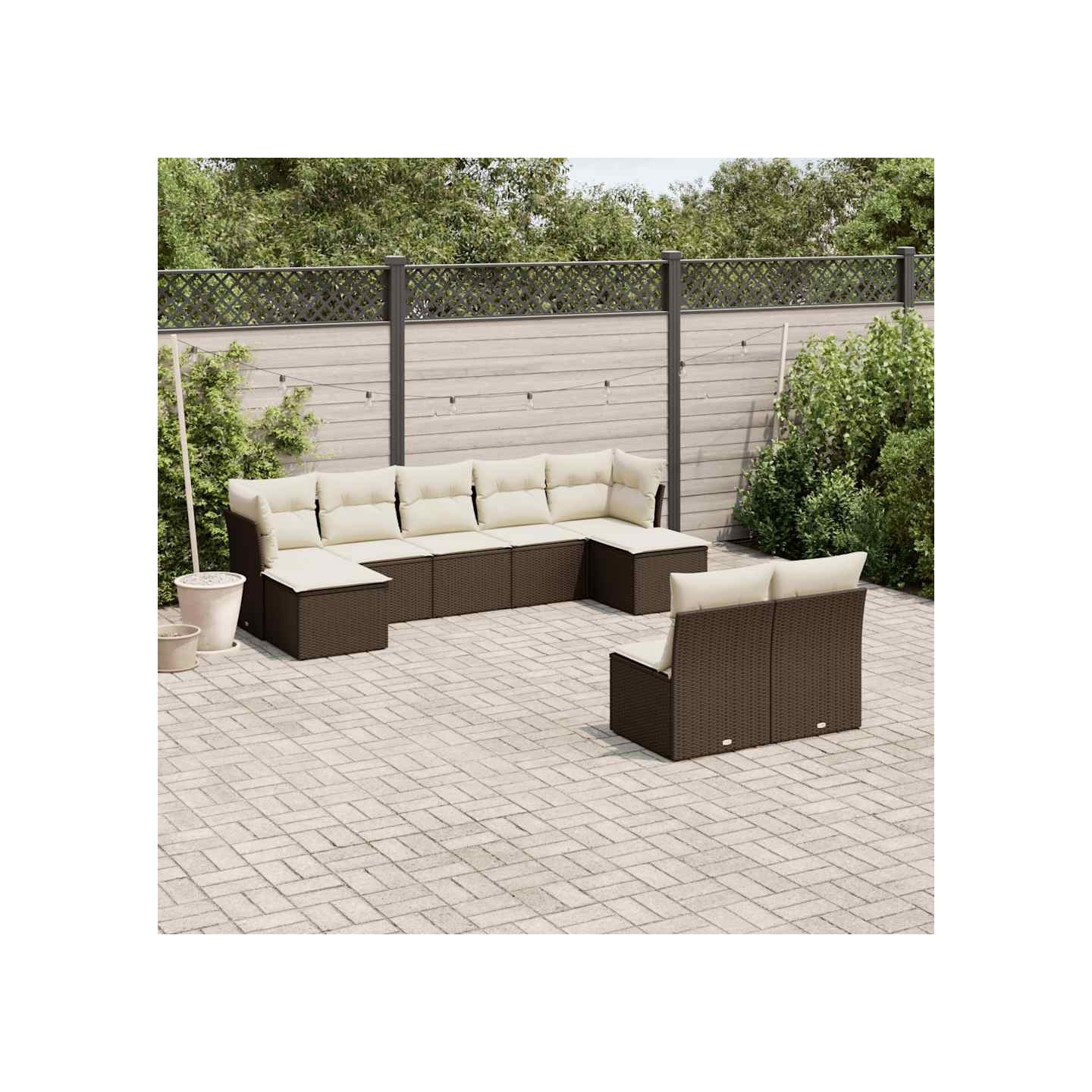 Salon de jardin avec coussins 9 pcs marron résine tressée