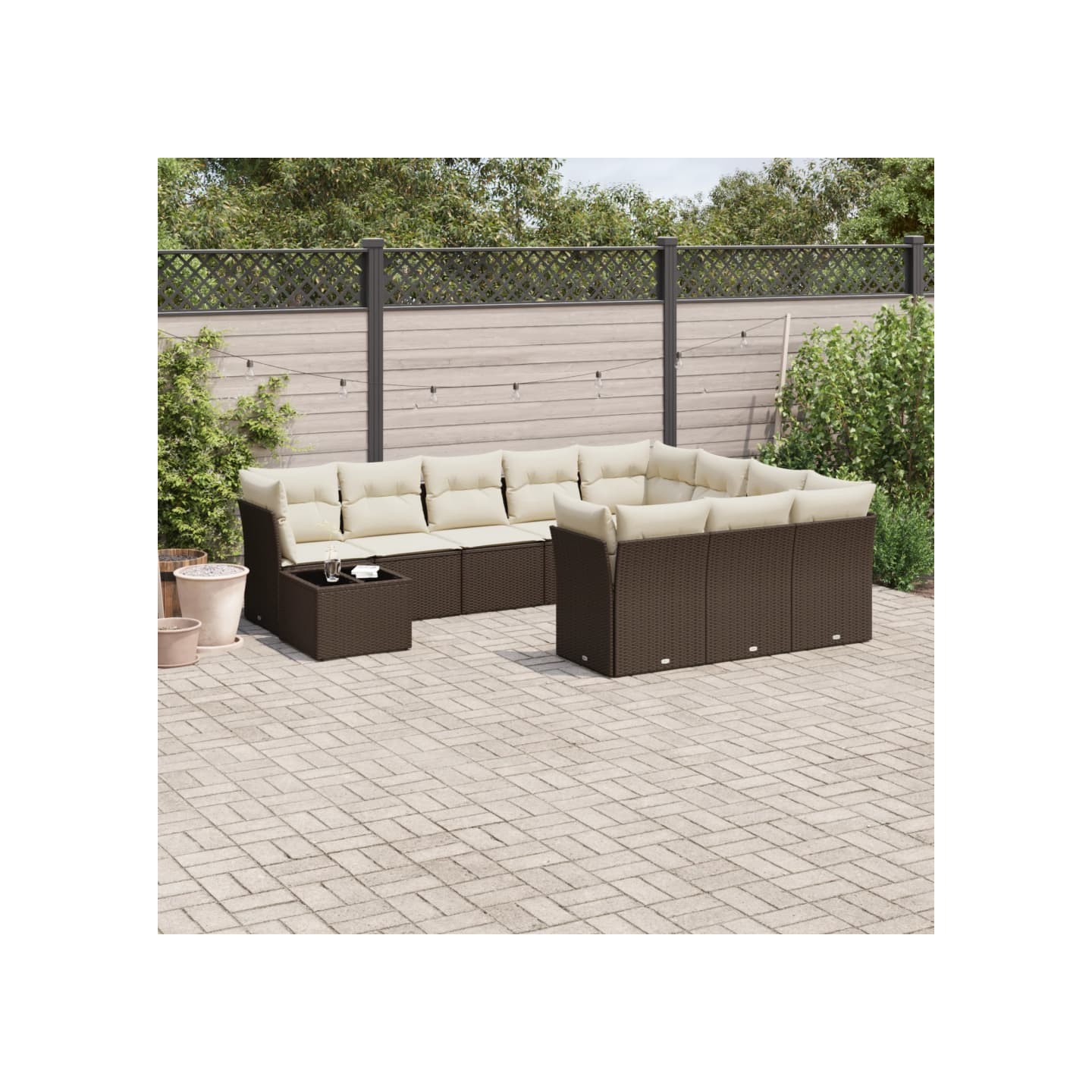Salon de jardin et coussins 11 pcs marron résine tressée