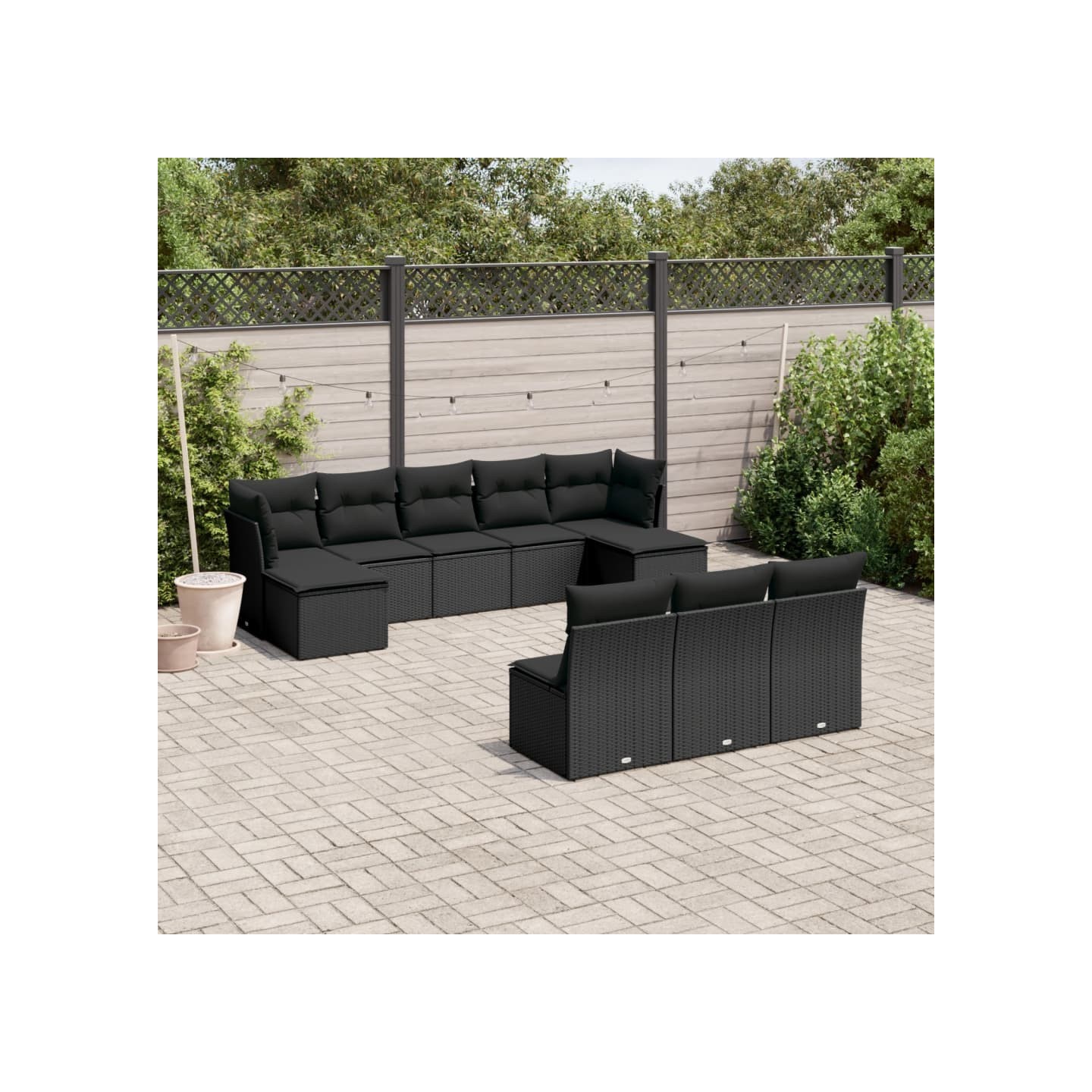 Salon de jardin 10 pcs avec coussins noir résine tressée