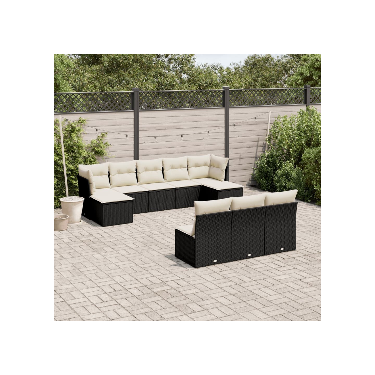 Salon de jardin 10 pcs avec coussins noir résine tressée