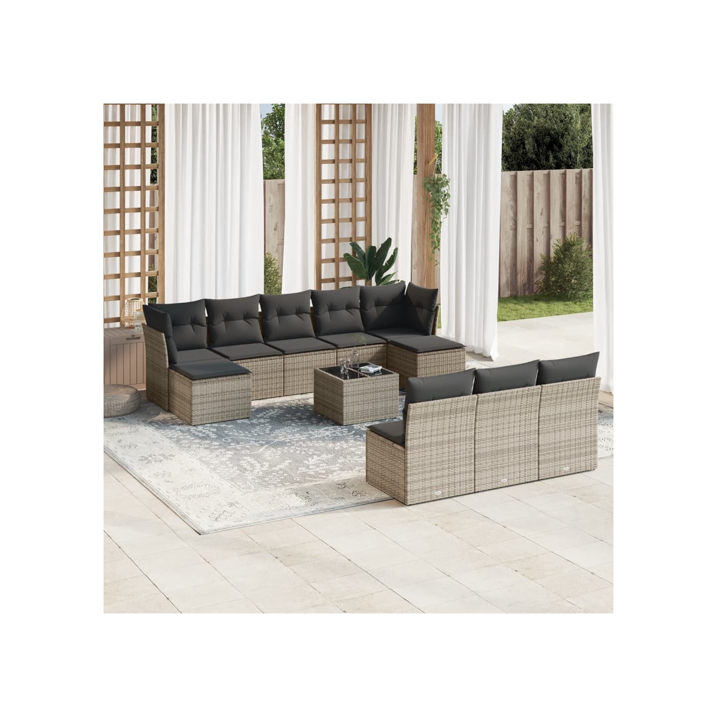 Salon de jardin 11 pcs avec coussins gris résine tressée