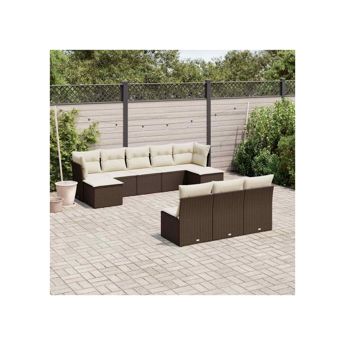 Salon de jardin 10 pcs avec coussins marron résine tressée