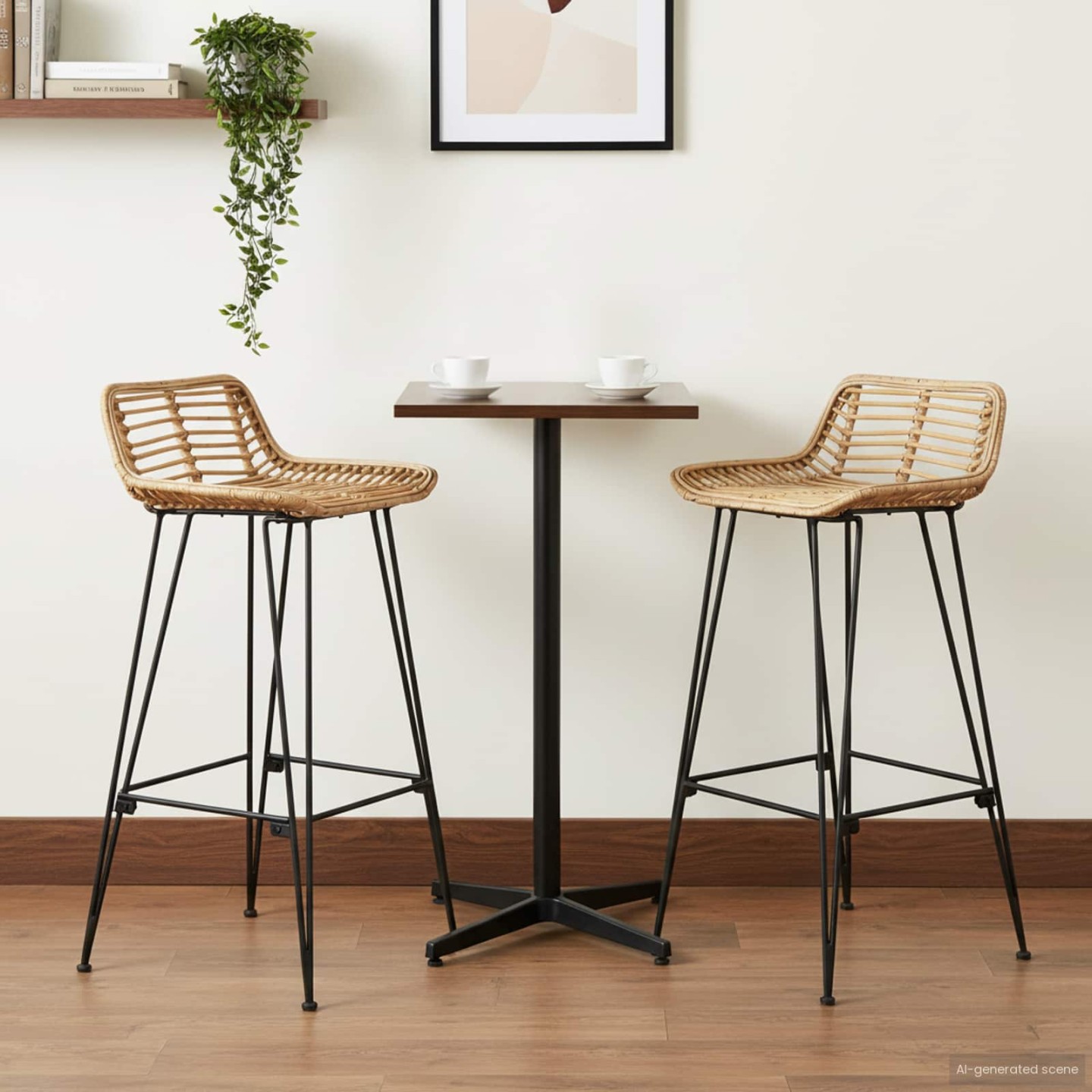 Tabouret de bar 2 pc Naturel 44 x 45 x 76 cm Rattan et Acier