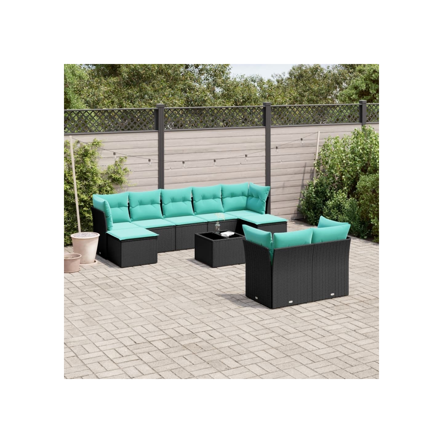 Ensemble de canapé de jardin 10 pcs avec coussins noir