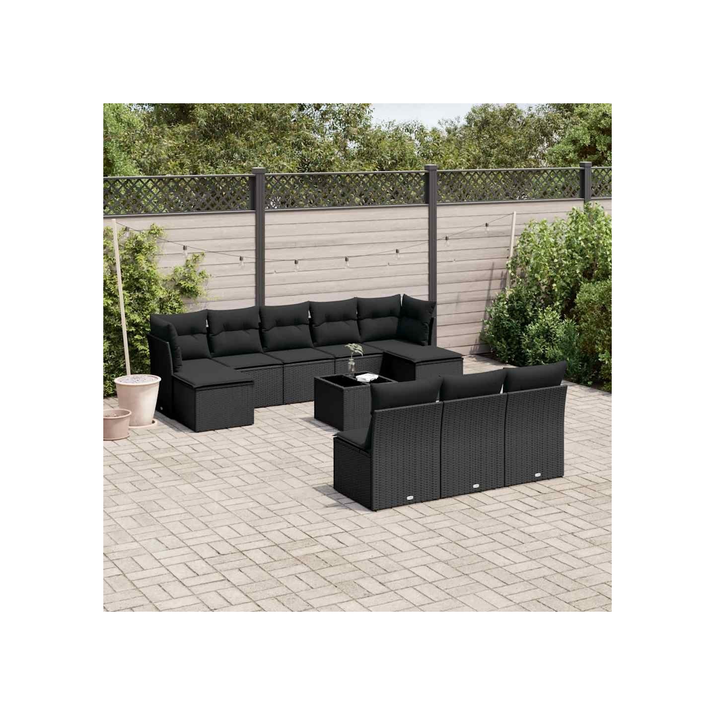 Salon de jardin 11 pcs avec coussins noir résine tressée