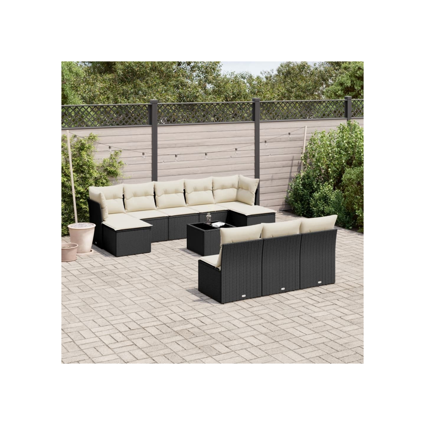Salon de jardin 11 pcs avec coussins noir résine tressée