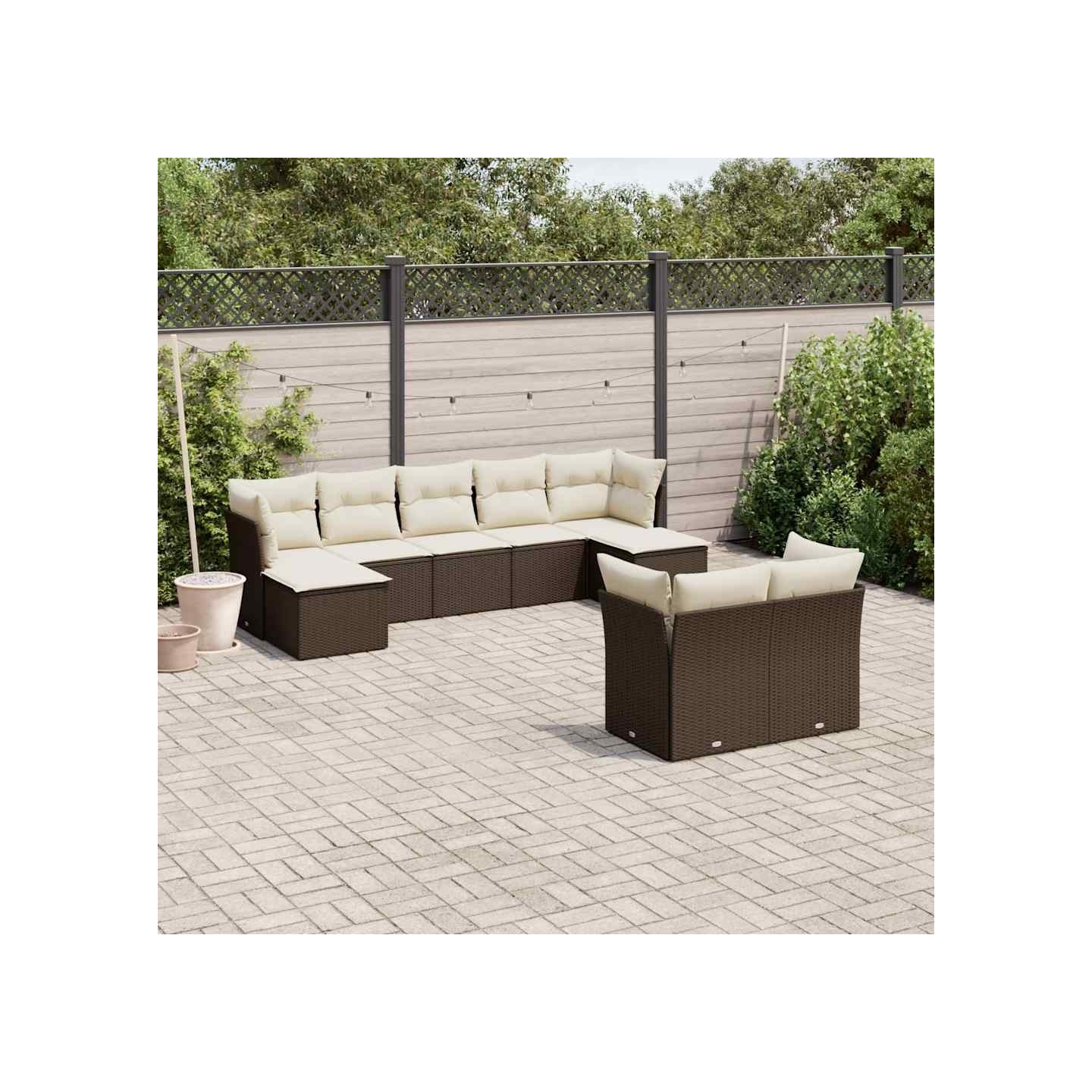 Salon de jardin avec coussins 9 pcs marron résine tressée