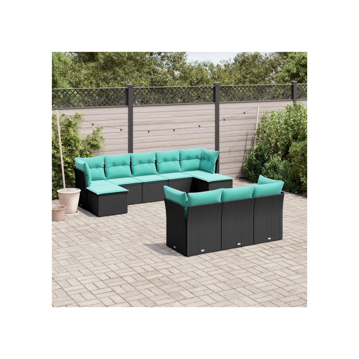 Salon de jardin 10 pcs avec coussins noir résine tressée