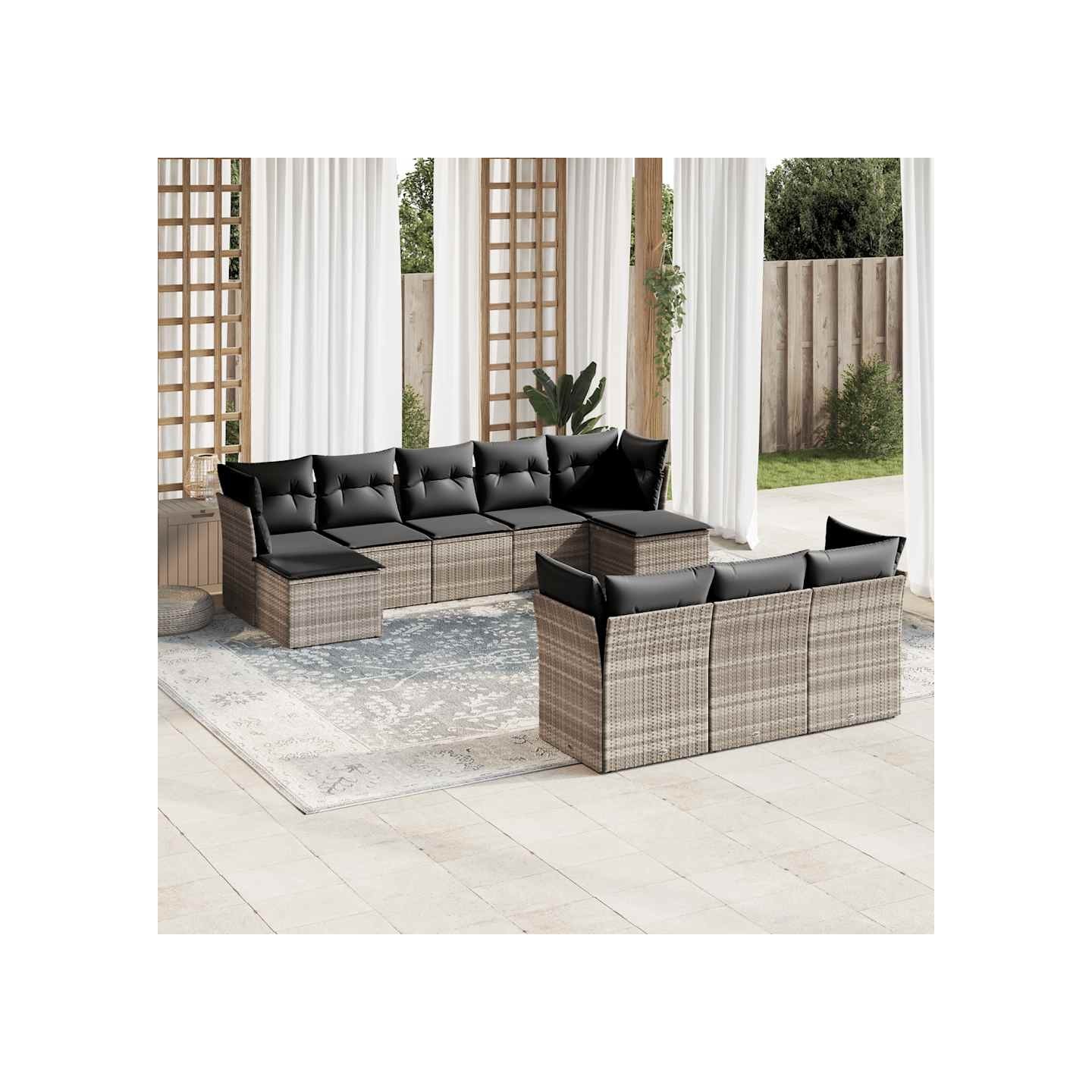 Salon de jardin avec coussins 10 pcs gris clair résine tressée