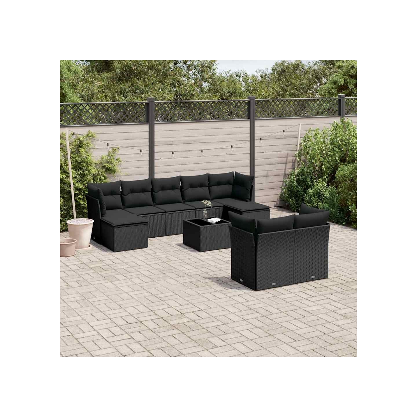 Salon de jardin 10 pcs avec coussins noir résine tressée