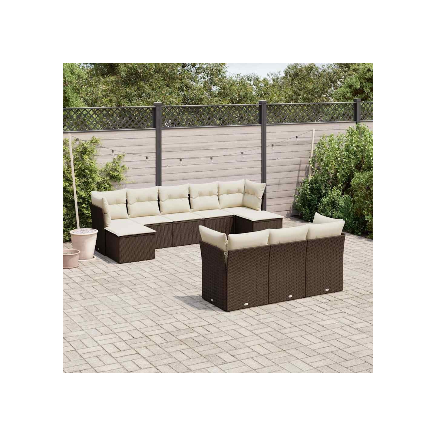 Salon de jardin 10 pcs avec coussins marron résine tressée