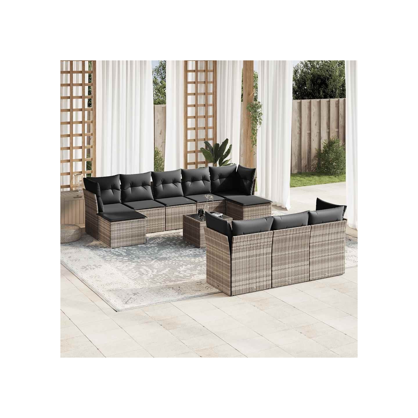 Salon de jardin 11 pcs avec coussins gris clair résine tressée