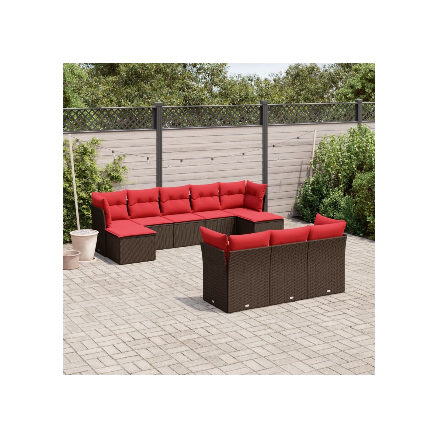 Ensemble de canapé de jardin 10 pcs avec coussins marron