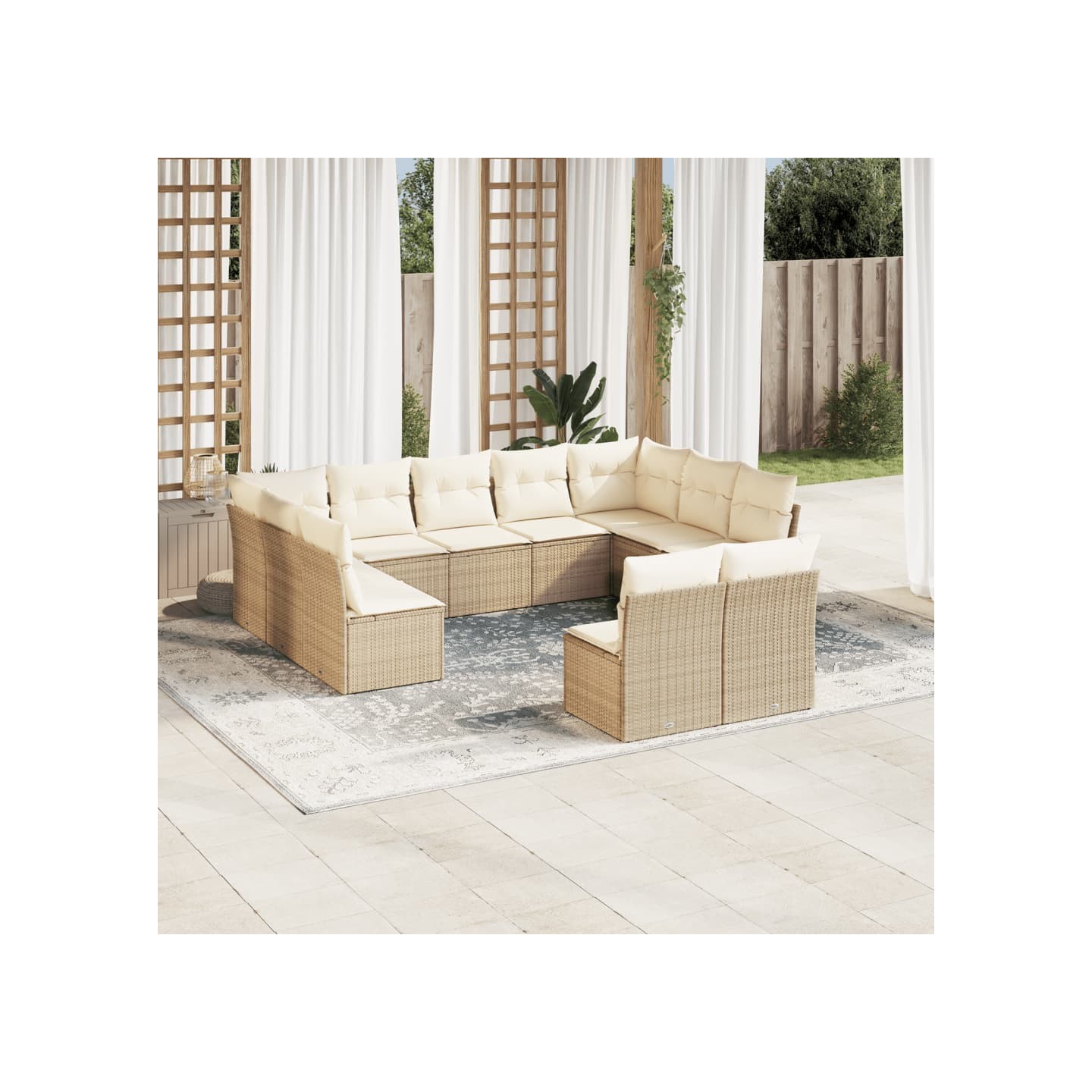 Salon de jardin 11 pcs avec coussins beige résine tressée