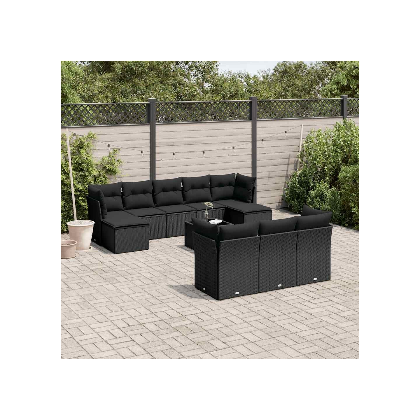 Salon de jardin 11 pcs avec coussins noir résine tressée