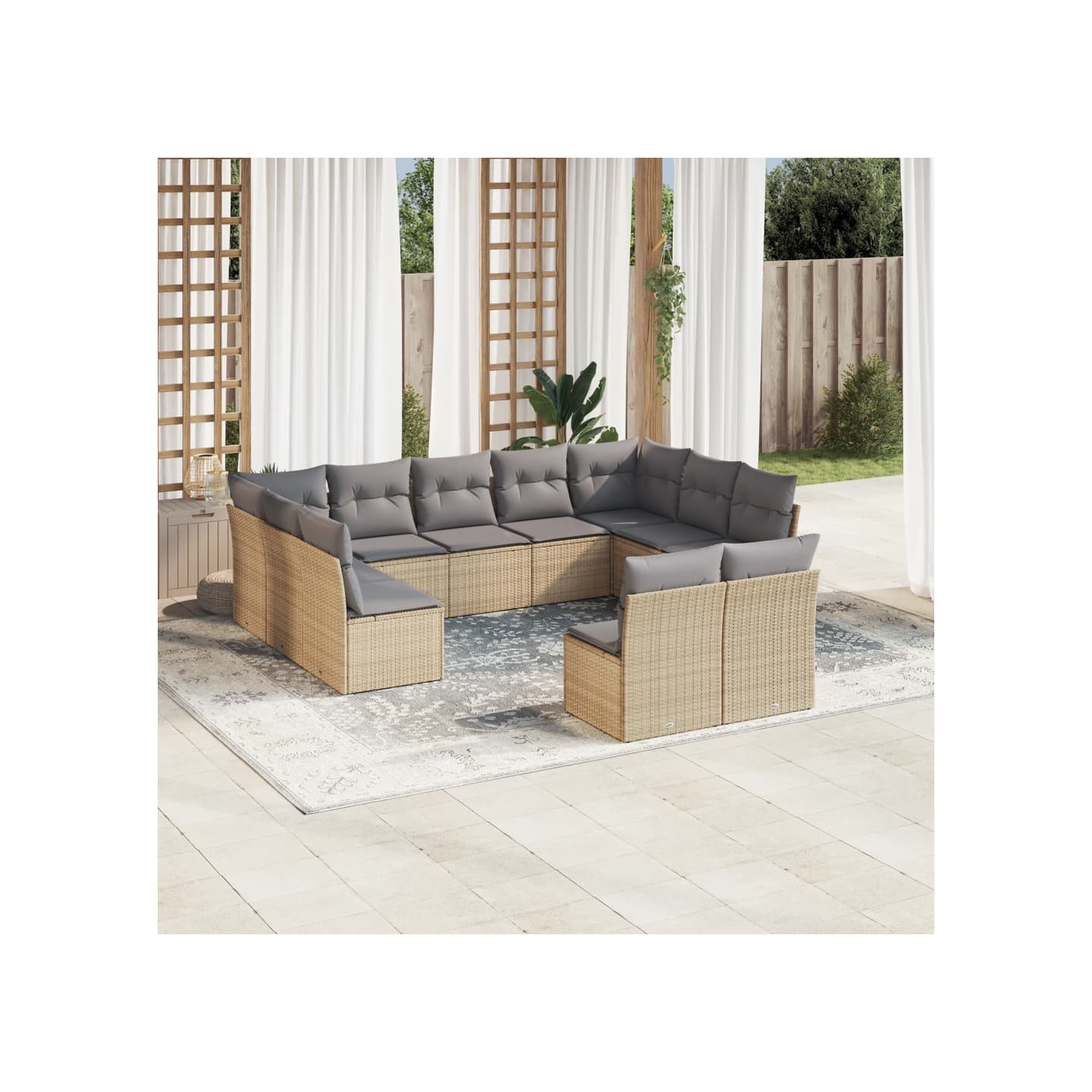Salon de jardin 11 pcs avec coussins beige résine tressée