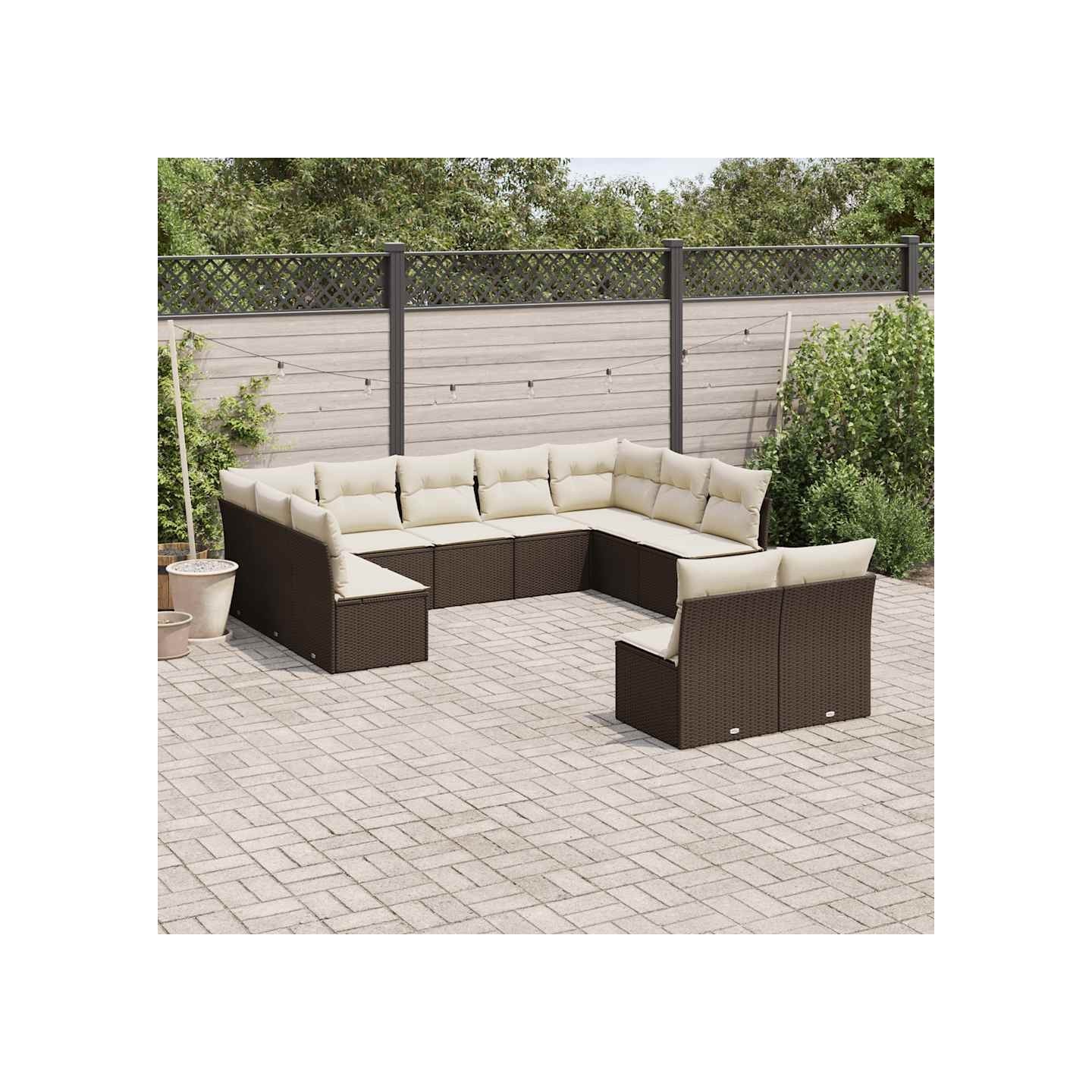Salon de jardin et coussins 11 pcs marron résine tressée