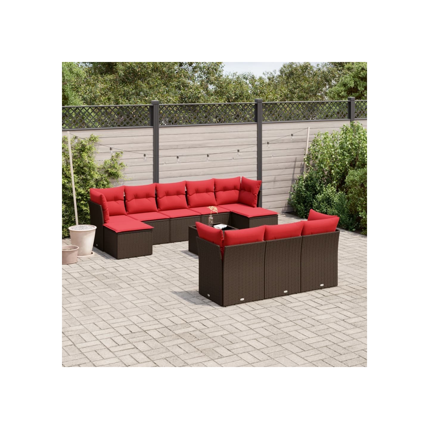 Ensemble de canapé de jardin 11 pcs avec coussins marron