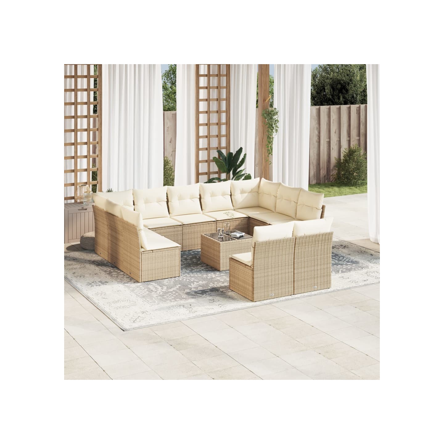 Salon de jardin avec coussins 12 pcs beige résine tressée