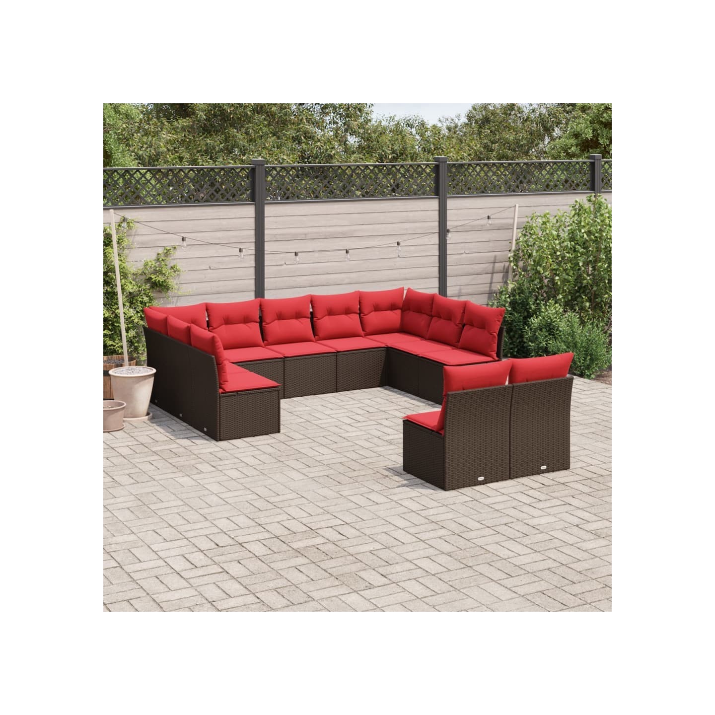 Ensemble de canapé de jardin 11 pcs avec coussins marron